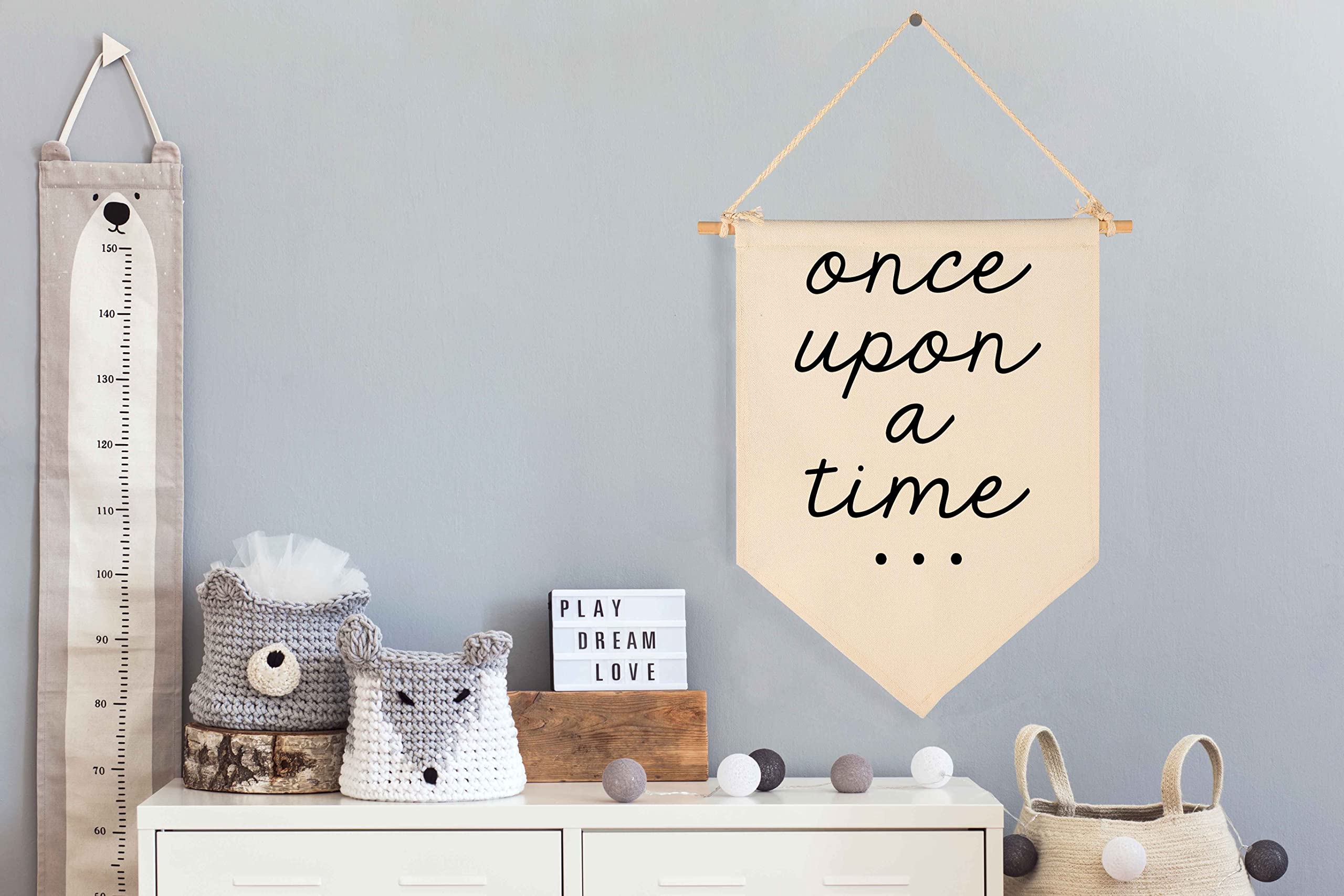 Once Upon a Time-Decor Gift for Nursery Bedroom Playroom Front Door Bookshel Bookcase Reading Corner-Birthday Christmas Gift-Canvas Hanging Flag Banner Wall Sign Decor Gift for Baby Kids Girl Boy Teen