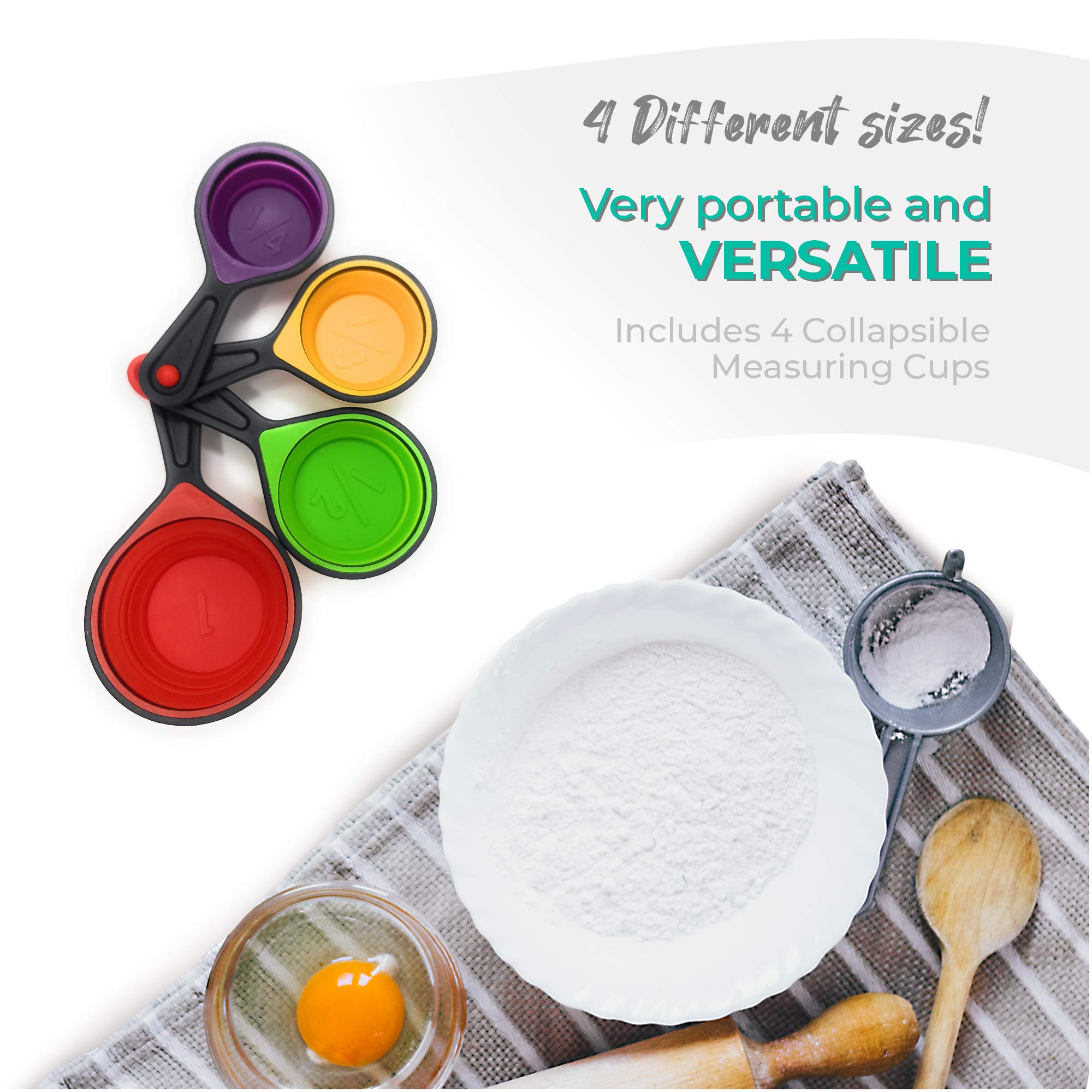 Collapsible Silicone Food Storage Containers - 16 Pcs Set With Lids Made By Silictek - Food Grade Travelling Measuring Cups - Me
