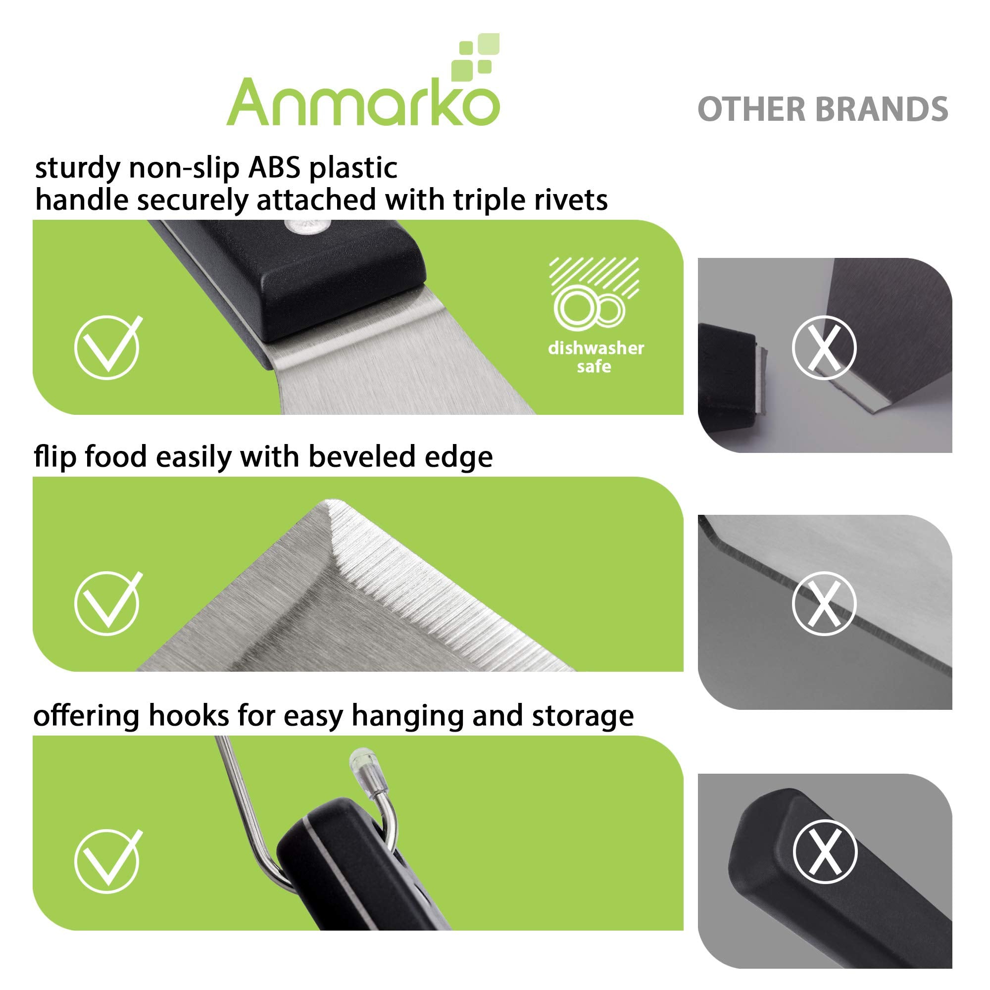 Grill Spatula Set - Long Metal Spatula Spatula - Griddle Scraper and Pancake Flipper or Pizza Spatula - Offset Spatula - Stainless Steel Utensil Great for BBQ Grill Flat Top