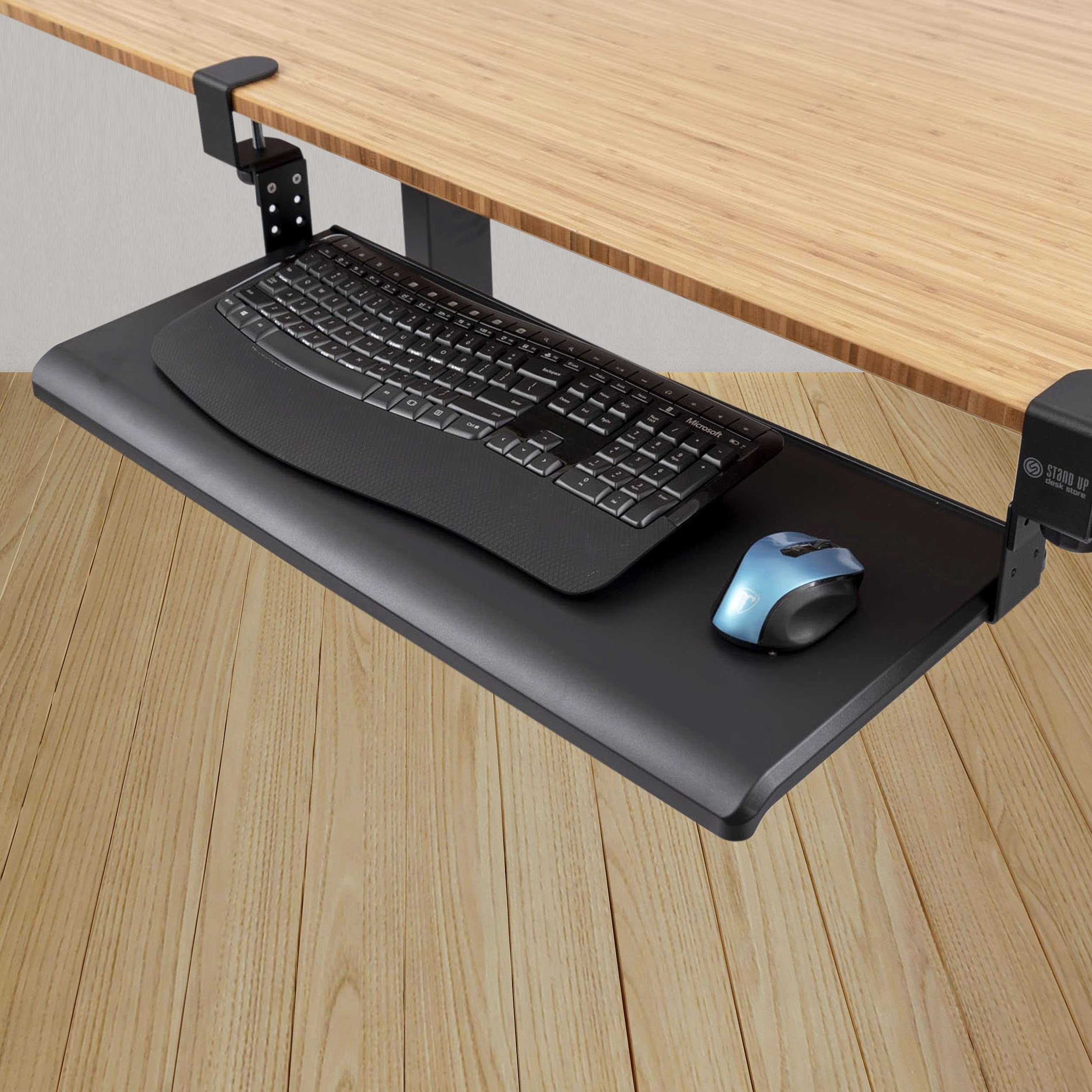 Stand Up Desk Store Large Clamp-On Retractable Adjustable Height Under Desk Keyboard Tray  For Desks Up To 15 (Large, 33 Wide)