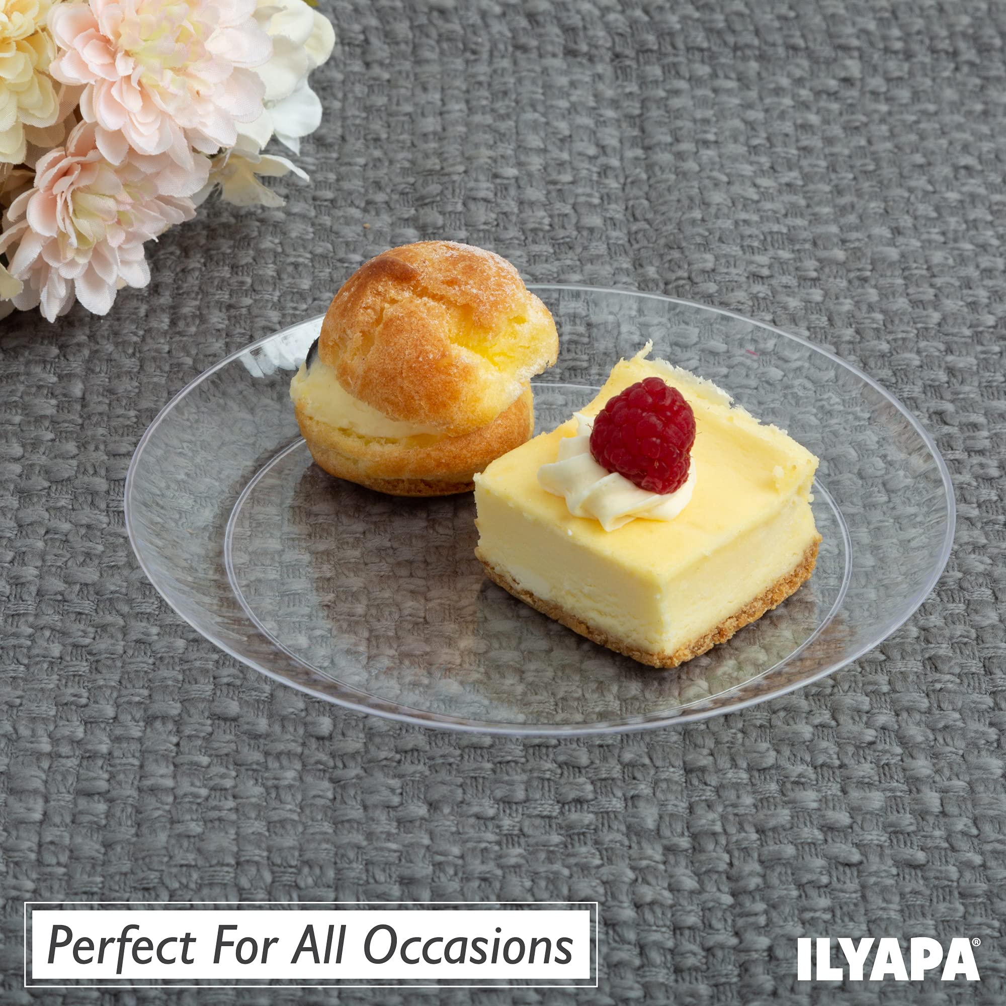 Ilyapa 100 Pack 6 Inch Disposable Dessert Plates, Plastic Clear Party Plates Sets For 100 Guests, Clear Appetizer Plates 6 Inch,