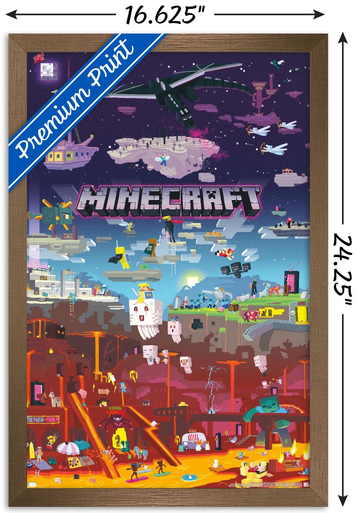 Trends International Minecraft - World Beyond Wall Poster, 14.725'' X 22.375'', Bronze Framed Version