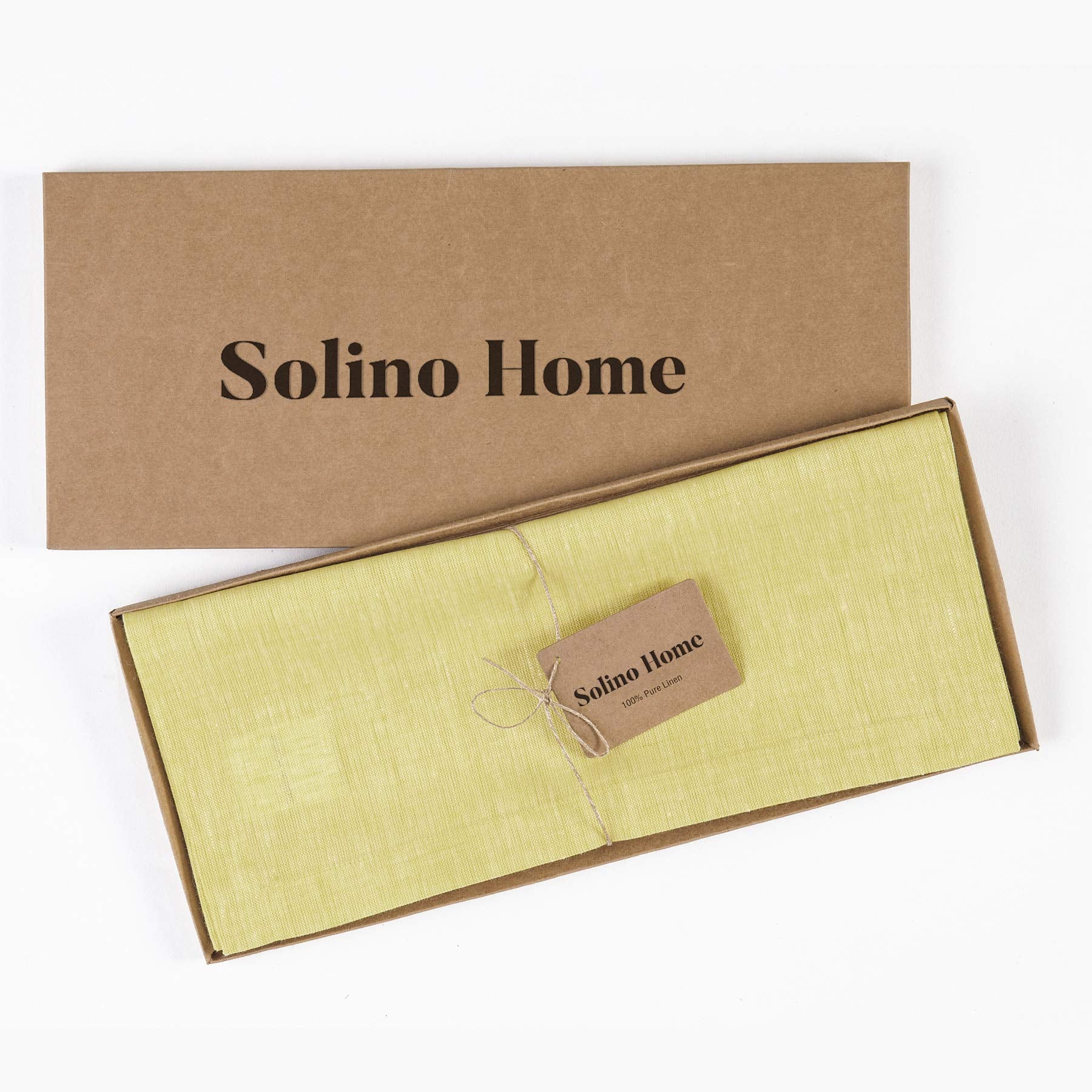 Solino Home Linen Table Runner 72 Inches Long - 100% Pure Linen Chambray Yellow Dining Table Runner 14 X 72 Inch Ideal For Weddi