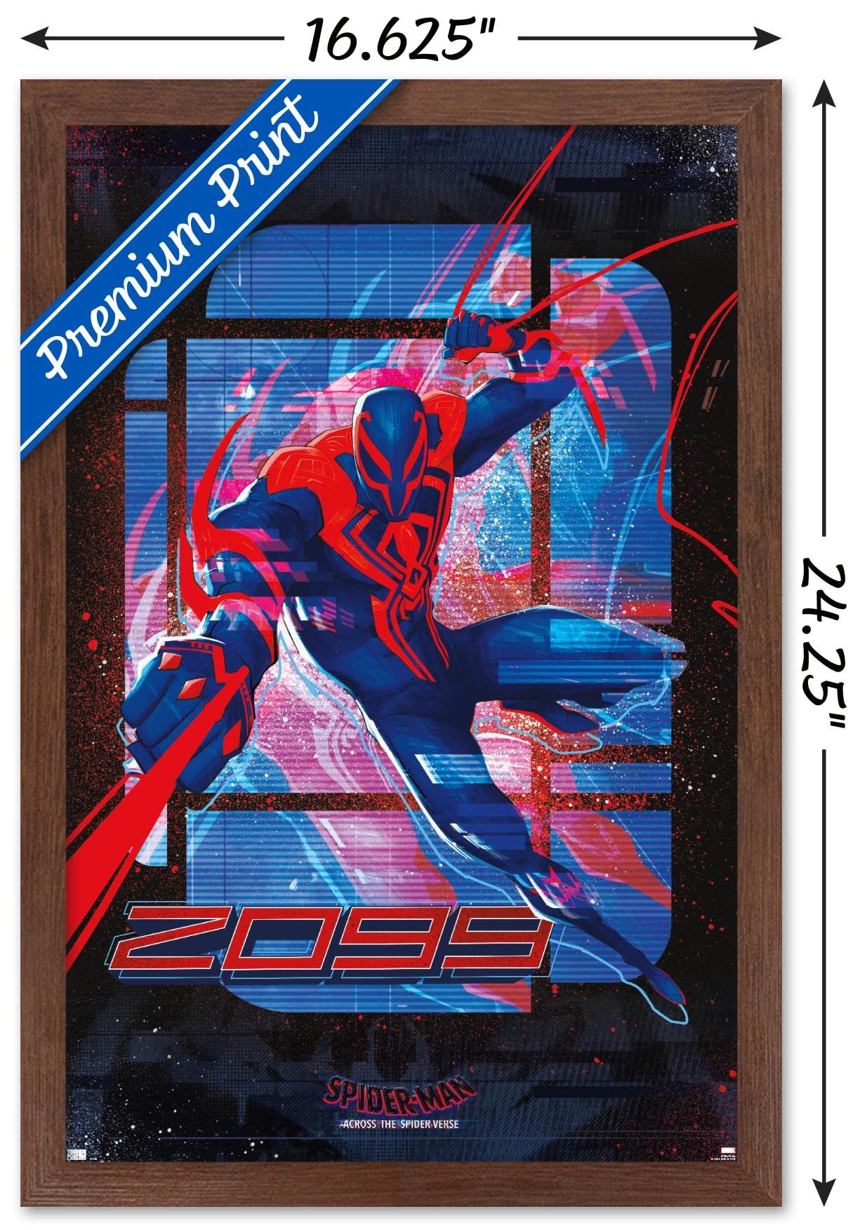Trends International Marvel Spider-Man: Across The Spider-Verse - Spider-Man 2099 Wall Poster, 14.72'' X 22.37'', Mahogany Frame