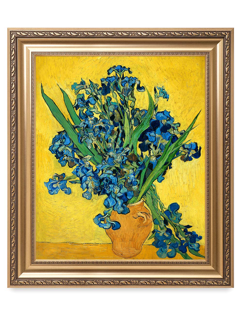 Decorarts - Irises Vase Flower - Vincent Van Gogh. Giclee Print On Canvas With Matching Golden-Relief Framed Wall Art. Picture S