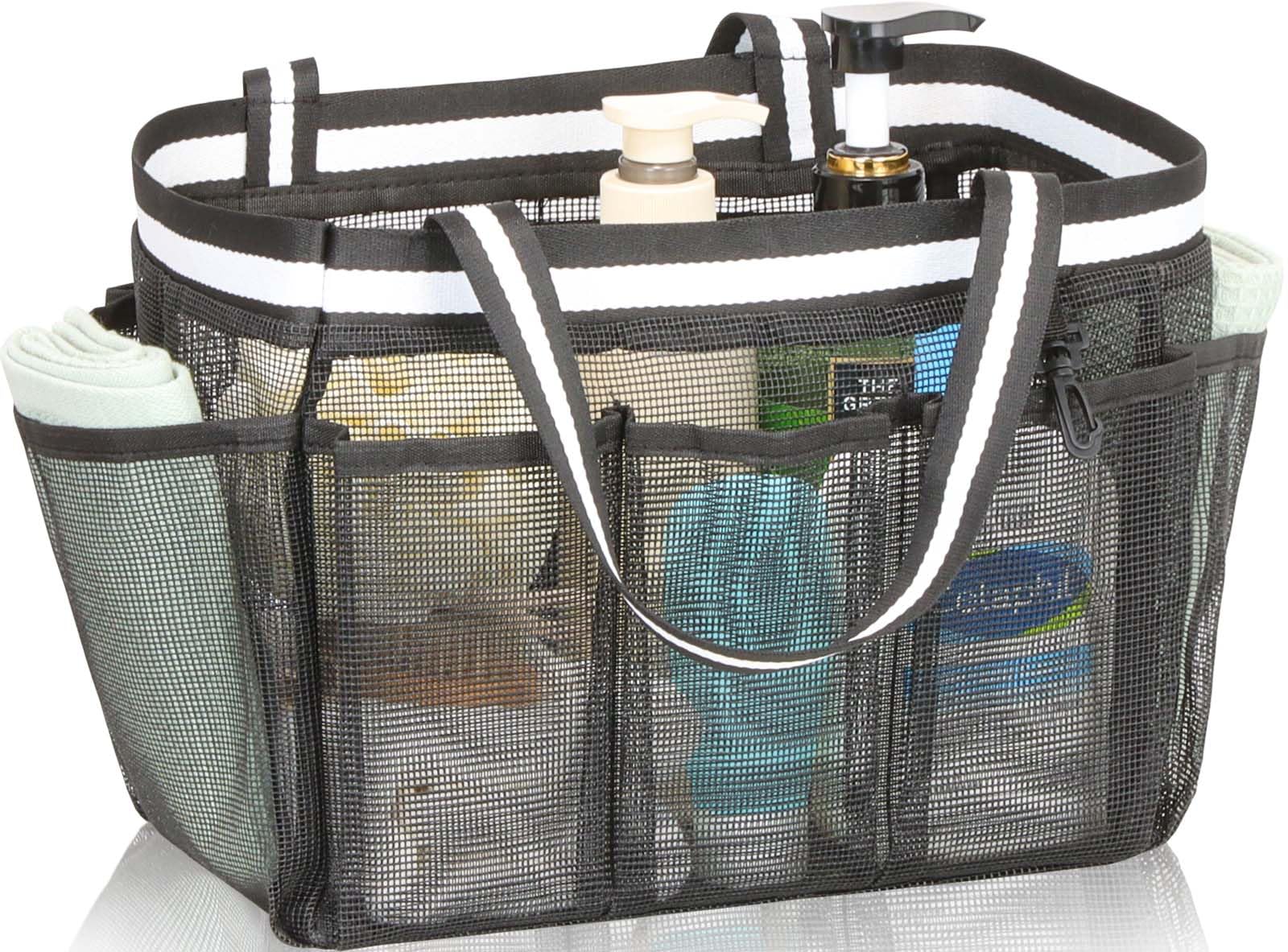 Fiezkaa Mesh Shower Caddy Portable Shower Bag For College Dorm Camping Travel Gym(Black)