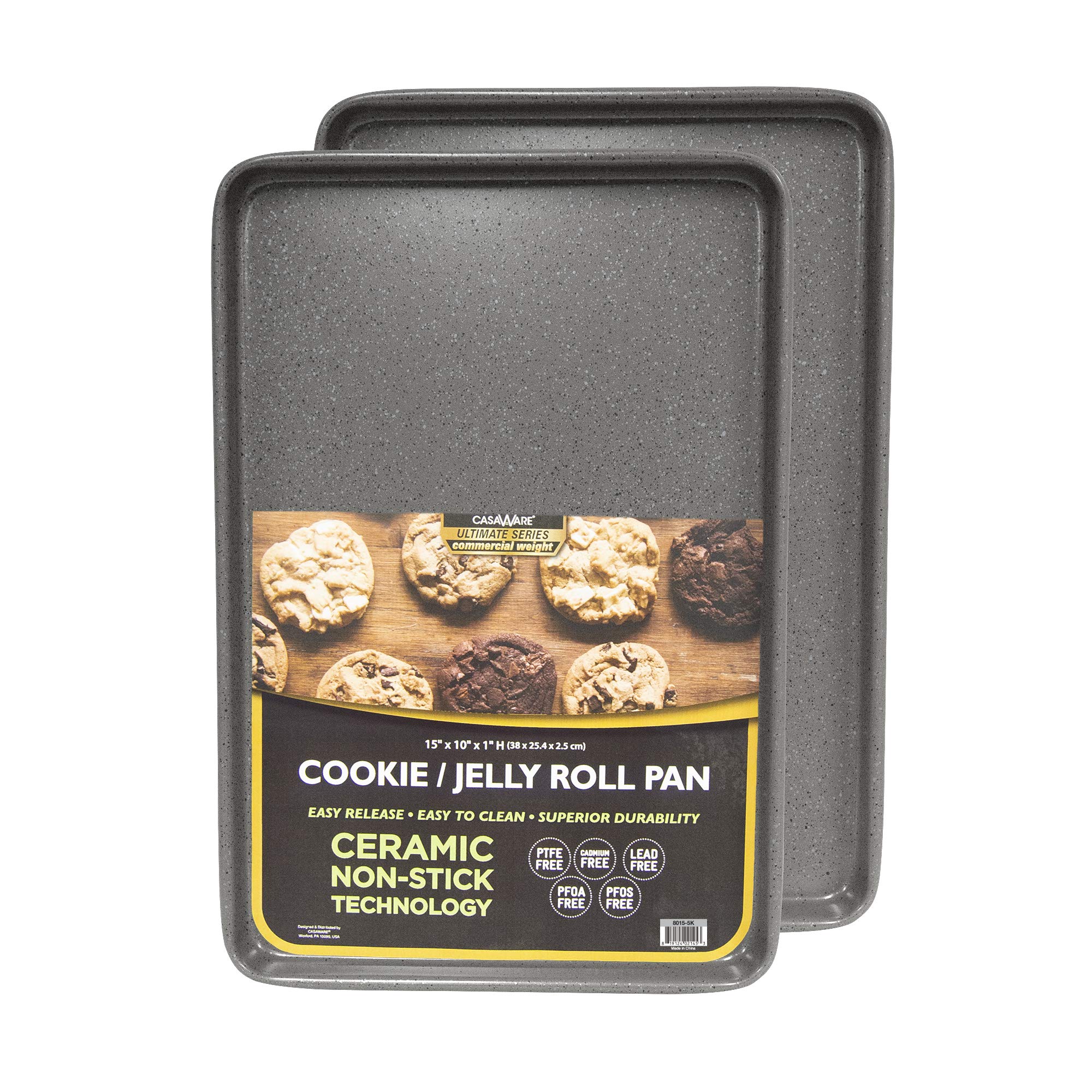 Casaware 2Pc Ultimate Commercial Weight 15 X 10 X 1-Inch Cookie Sheet Set (Silver Granite)