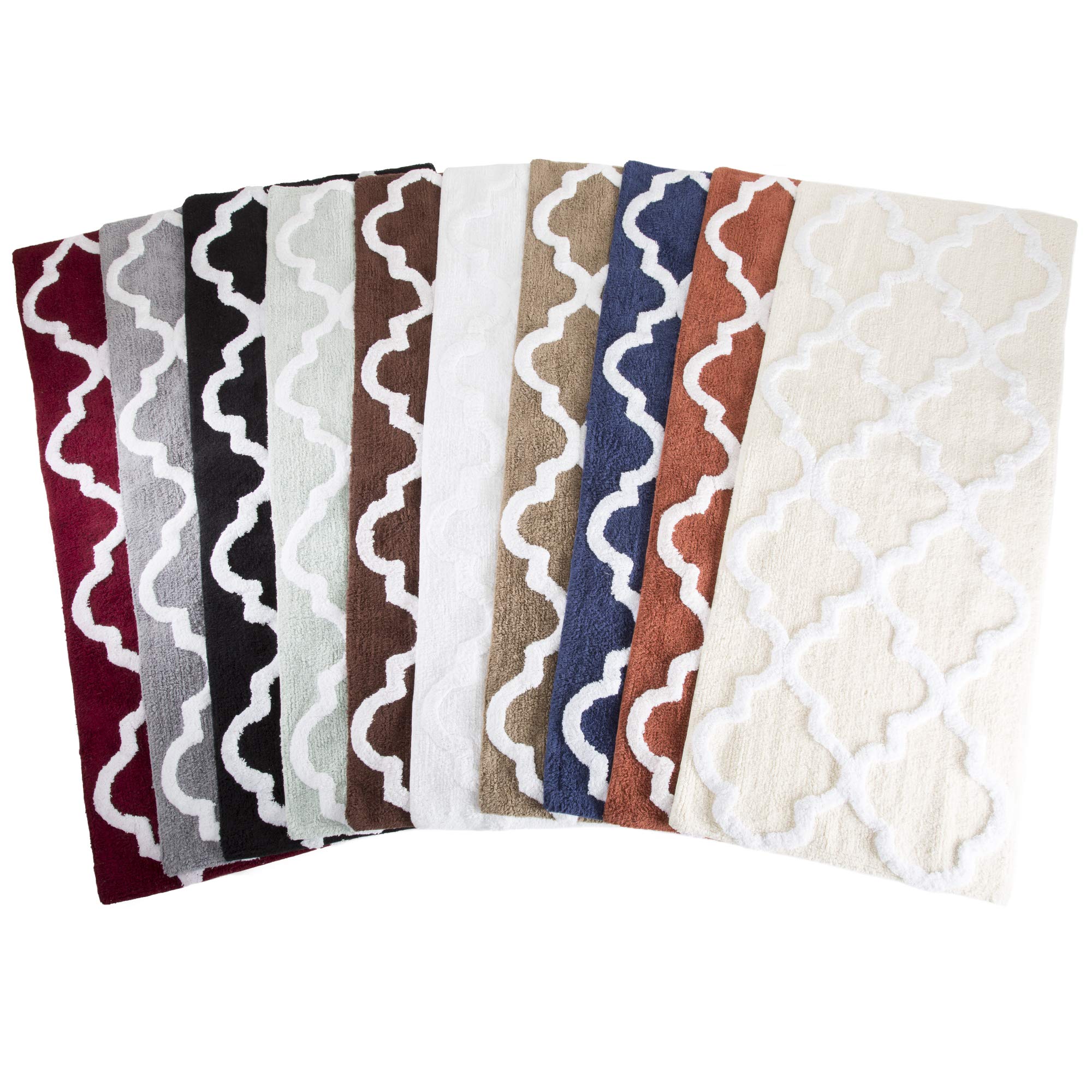 Lavish Home 100% Cotton Trellis Bathroom Mat - 24X60 Inches - Navy