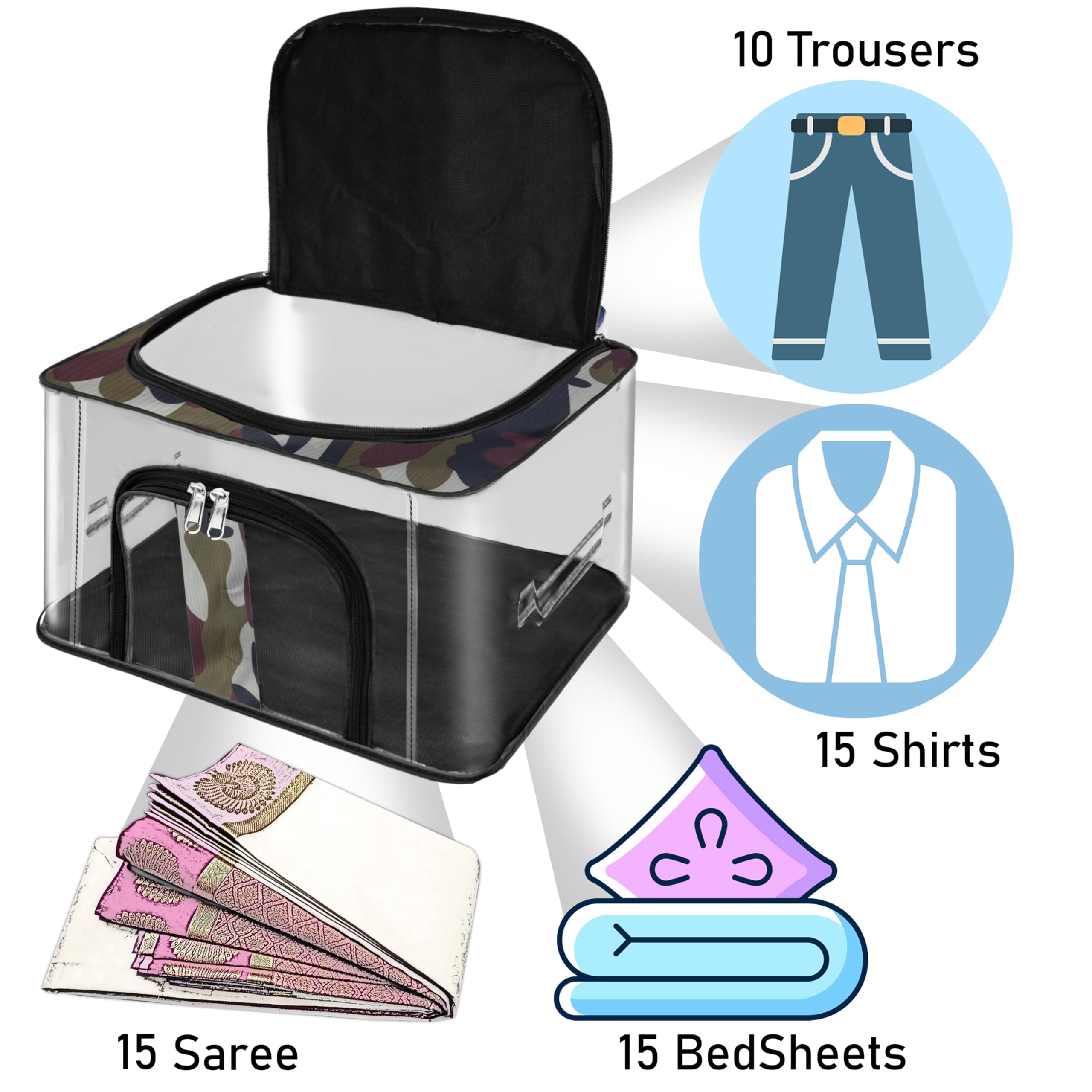 Storite 3 Pack Nylon 33 L Military Print Transparent Moisture Proof Storage Box For Clothes Closet Wardrobe Organizer For Clothe