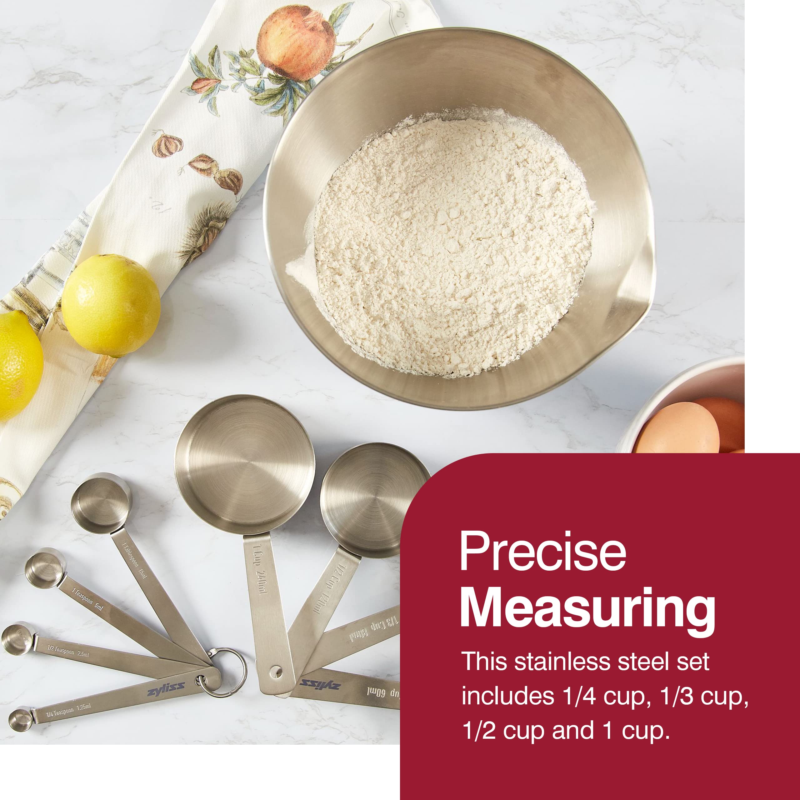 Zyliss Premium Stainless Steel Measuring Cups - Stainless Steel Measuring Cup Set - Dry Ingredient Nesting Measuring Cups - Prem