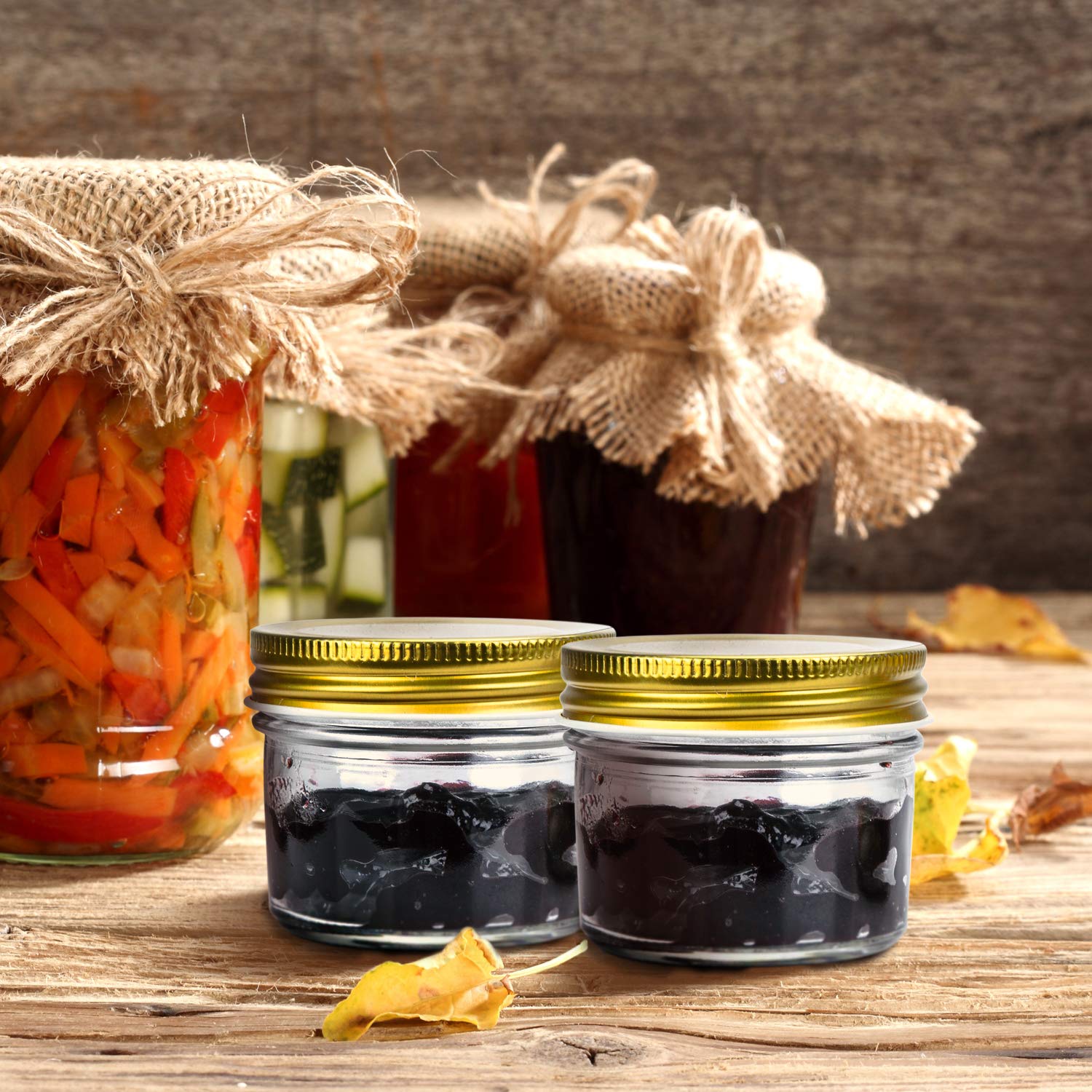 Encheng 4 Oz Clear Glass Jars With Lids(Golden),Small Spice Jars For Herb,Jelly,Jams,Wide Mouth Mason Jars Canning Jars For Kitc