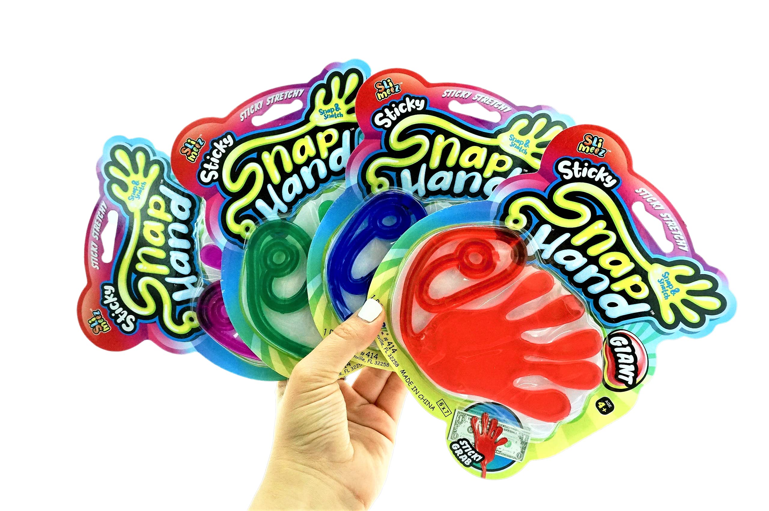 Fun A Ton Giant Snap Hand-Jumbo Sticky Hands Toy (4 Pack Assorted) Large Stretchy Sticky Hands Toy For Kids. Party Favors, Class