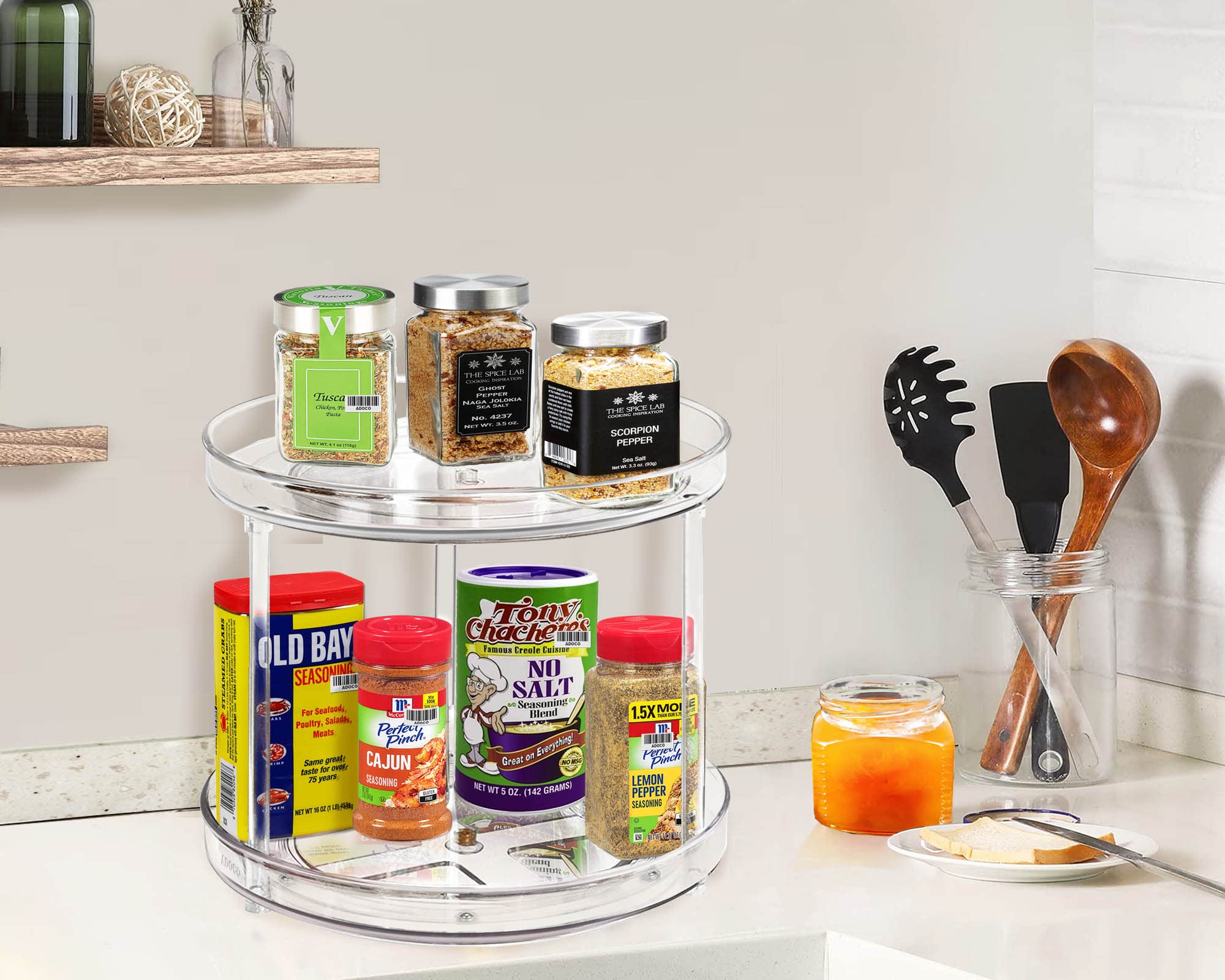 2 Tier Lazy Susan Bathroom Organizer  9.25Inch Clear 360 Rotating Makeup Organizer for Vanity  Skincare Organizers Perfume Organizer  Spice Rack Organizer for Cabinet- Home Organization and Storage