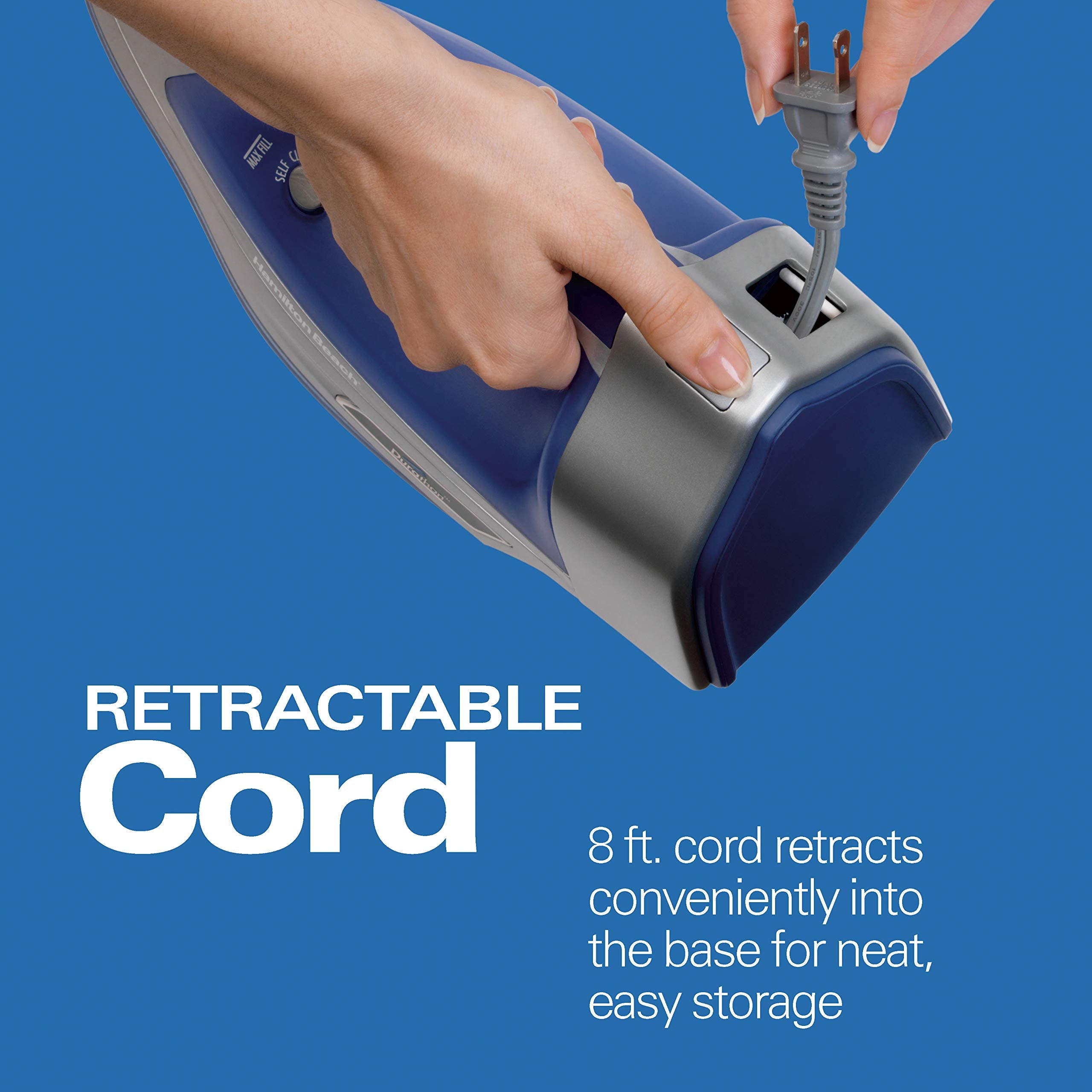 Hamilton Beach Steam Iron & Vertical Steamer For Clothes With Scratch-Resistant Durathon Soleplate, 3-Way Auto Shutoff, Anti-Dri