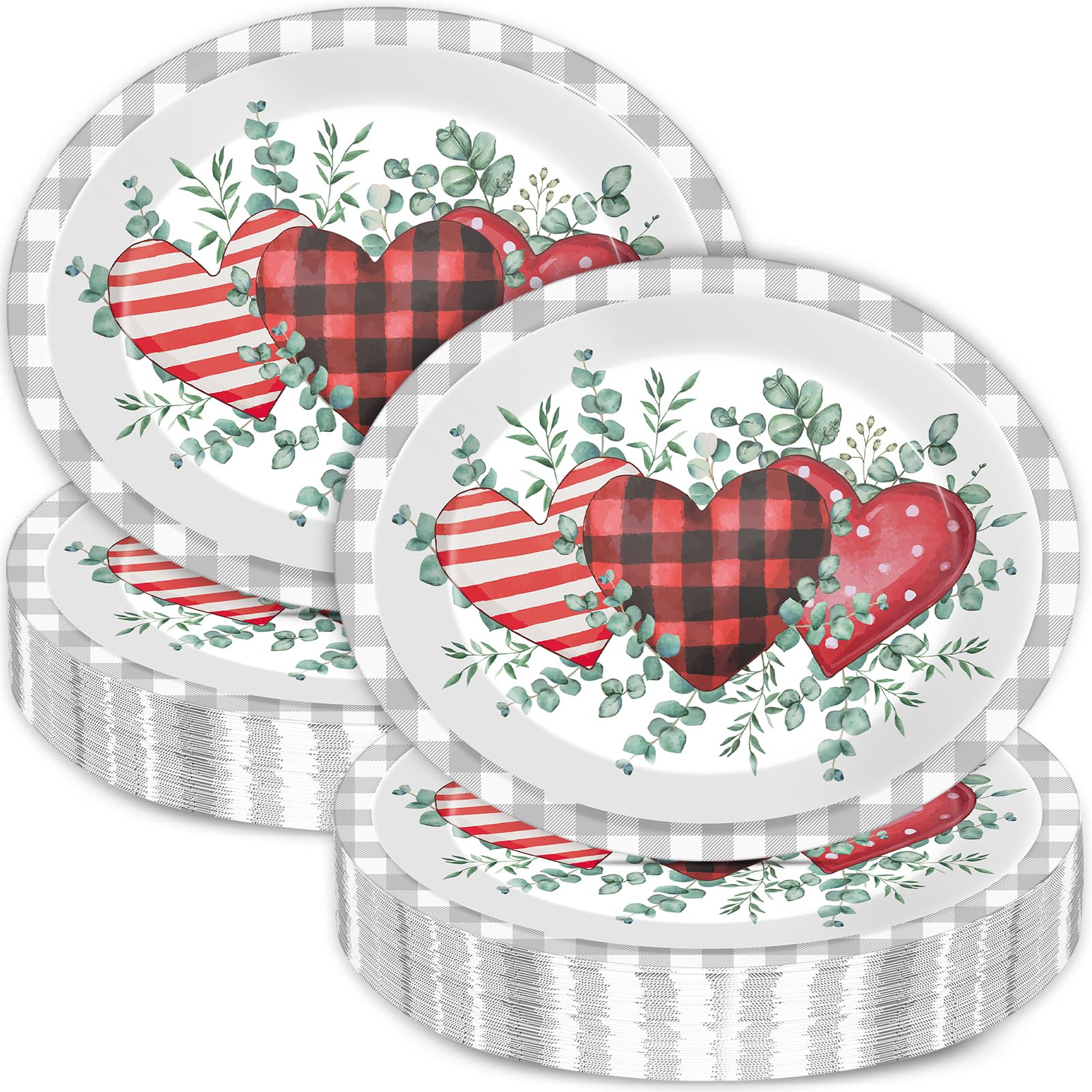 Chunnin 50Pcs Valentine'S Day Party Supplies Valentines Party Oval Paper Plates 11.6 X 9.5In Eucalyptus Love Heart Disposable Ta