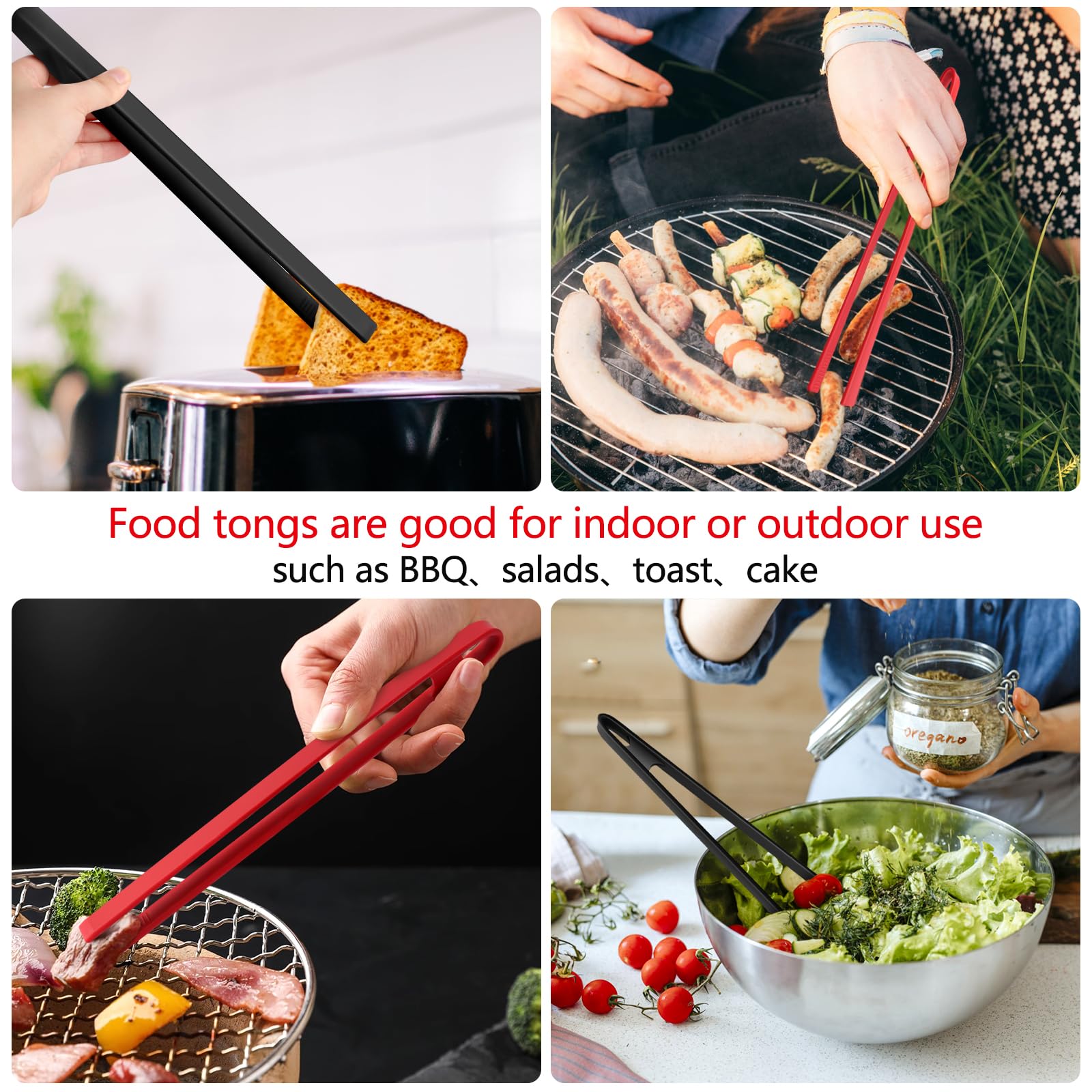 Armrouns 2Pcs Silicone Toast Tongs Anti-Slip, 11.8'' Silicone Kitchen Tong, Trivet Tongs For Cooking, Long Bbq Grilling Tongs Fo