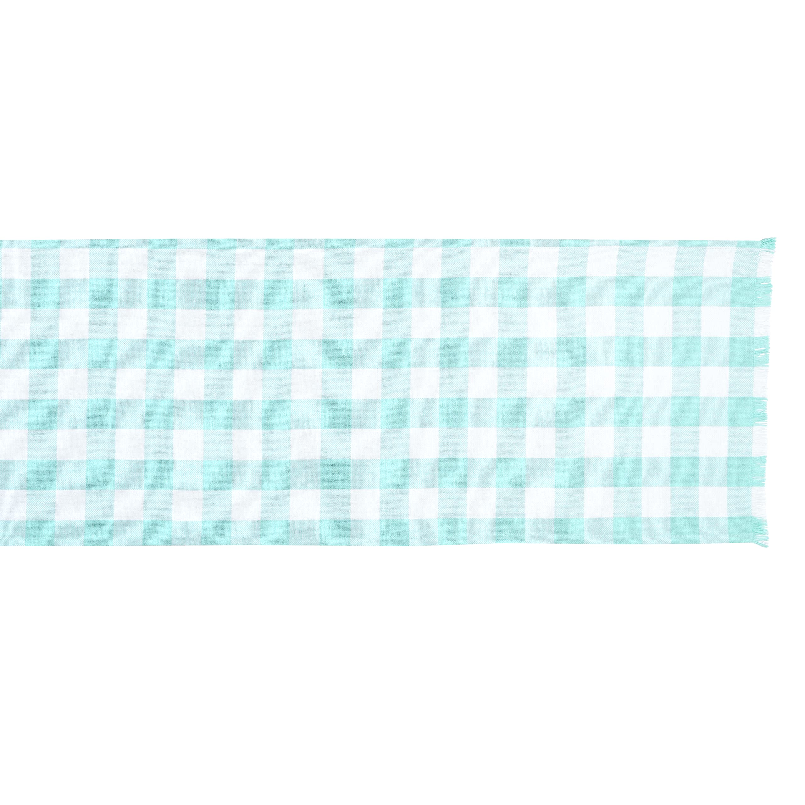 Dii Heavyweight Fringed Check Tabletop Collection, Table Runner, 14X72, Aqua