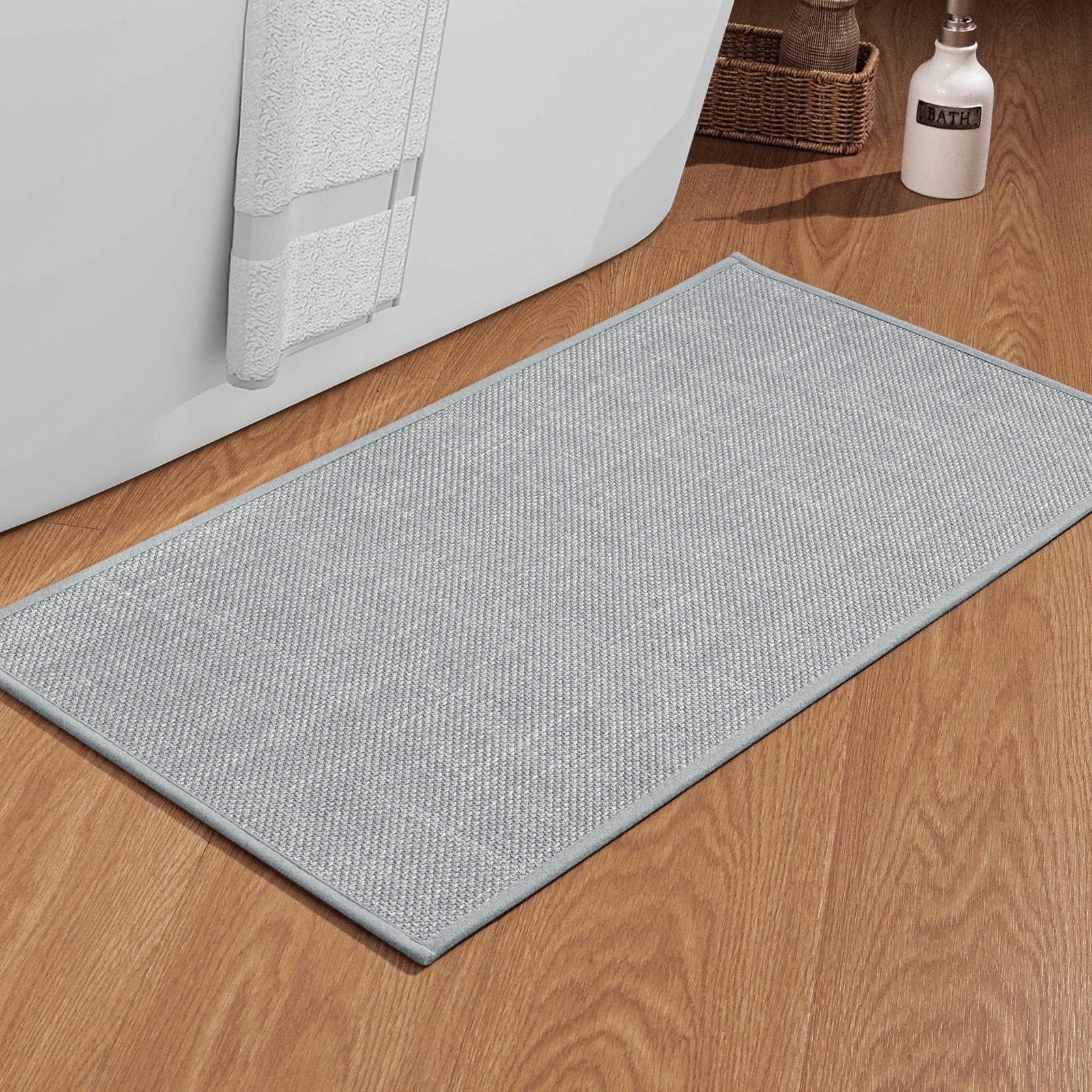 Chakme Bathroom Rugs Mat 32X17, Ultra Thin Non Slip Bath Mat Quick Dry Absorbent Bath Mat For Bathroom Floor, (Light Grey, 32''X