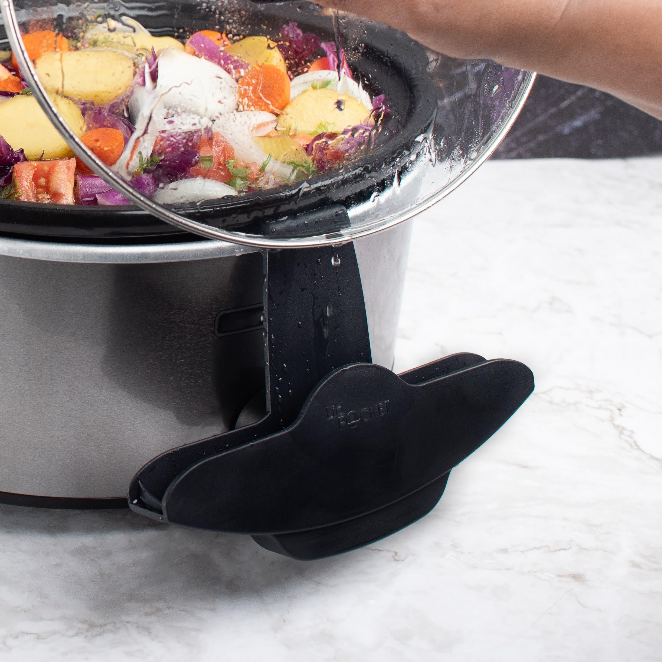 Lid Pocket Slow Cooker Lid Holder - Plastic Kitchen Organizer, 1 Pack, Black, Fits Most Crocks, Keeps Countertops Clean