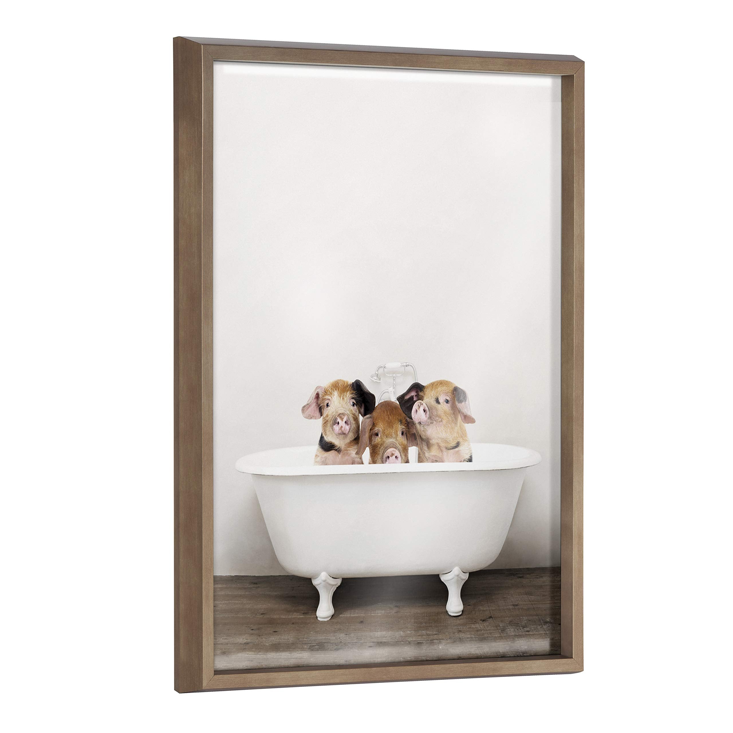 Kate And Laurel Blake Three Little Pigs In Vintage Bathtub Framed Printed Glass Wall Art By Amy Peterson Art Studio, 18X24 Gold,