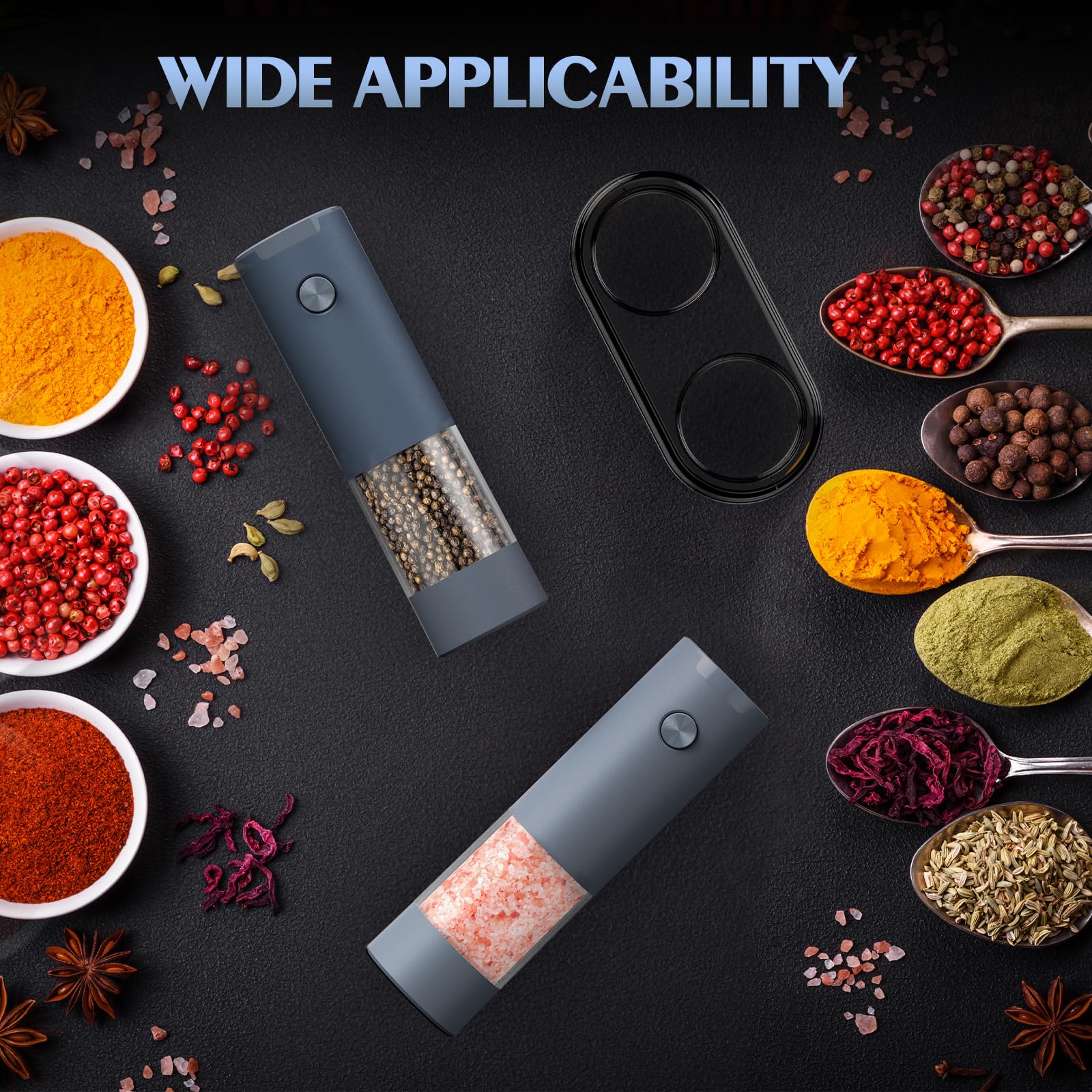 Salt and Pepper Shakers Electric Salt Pepper Grinder Set Kitchen Accessories Upgraded Larger Grey Battery Salt Pepper Grinder Sh