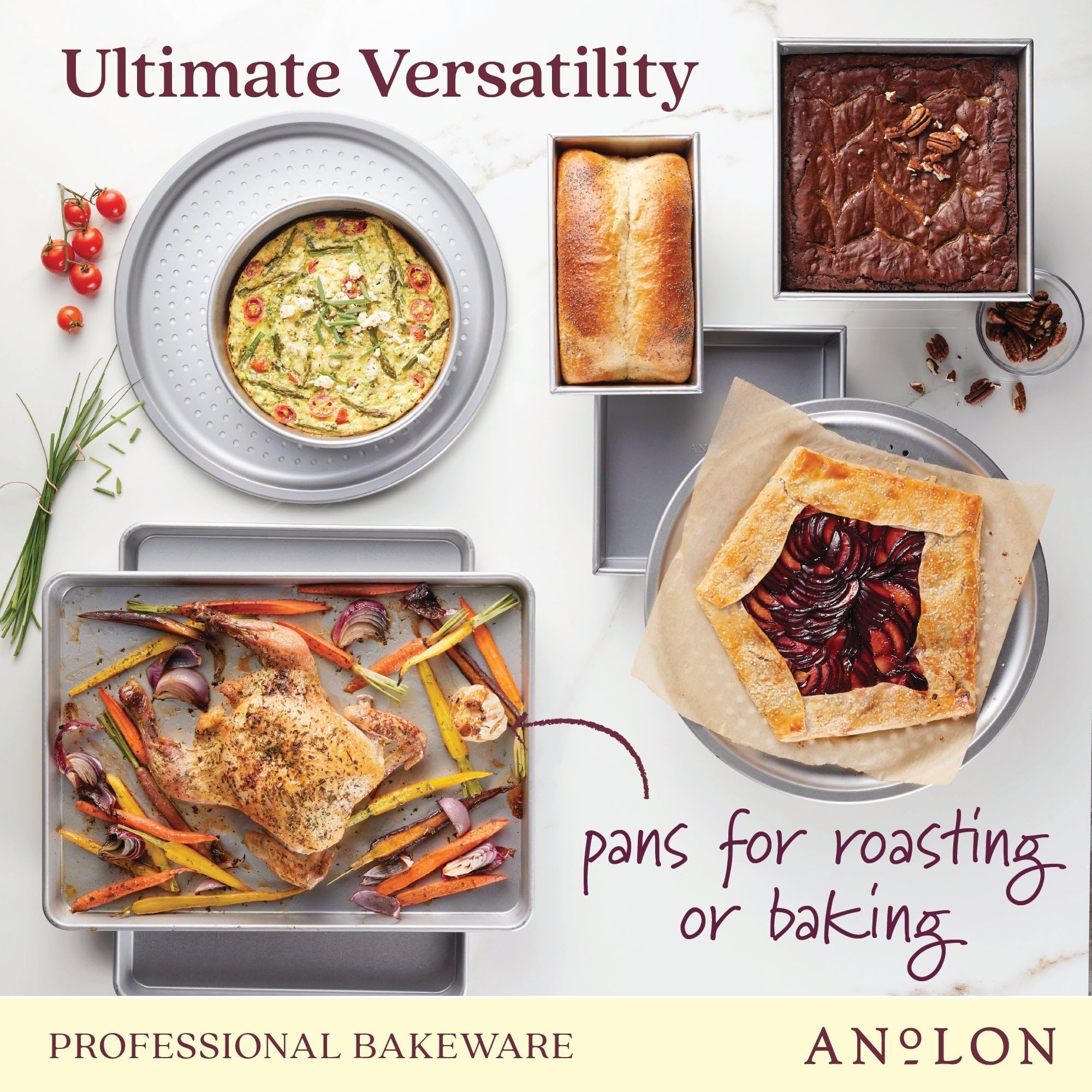 Anolon Pro Aluminized Steel Bakeware Half Sheet Baking Set/Cookie Pans, Two 13-Inch X 18-Inch, Silver