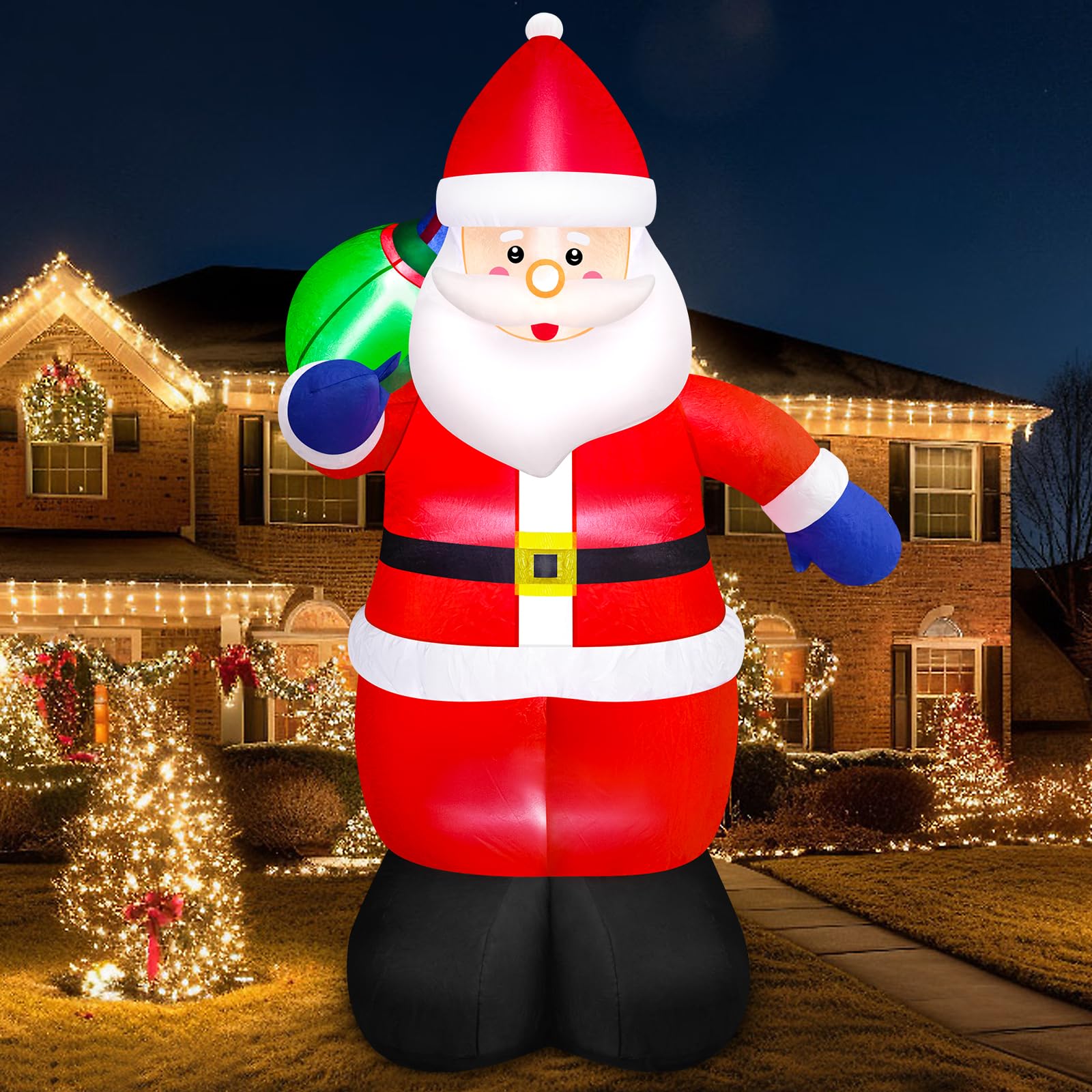Danxilu 8 FT Christmas Inflatable Santa Claus with Gift Bag Outdoor Decorations, Blow Up Giant Santa IP44 Weatherproof Xmas Deco