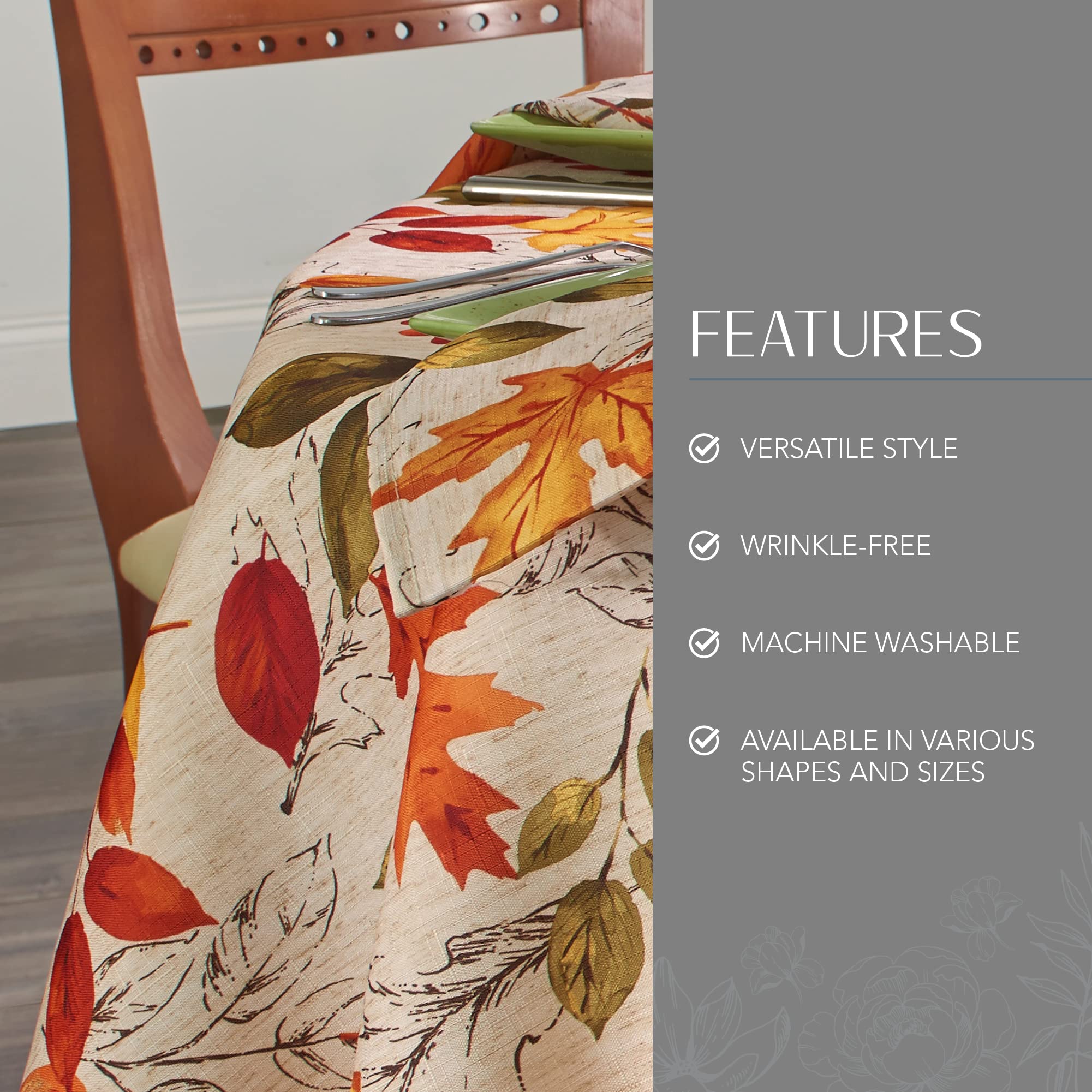 Elrene Home Fashions Autumn Leaves Fall Printed Tablecloth, Holiday Table Cover For Formal Or Everyday Use, 70'' Round