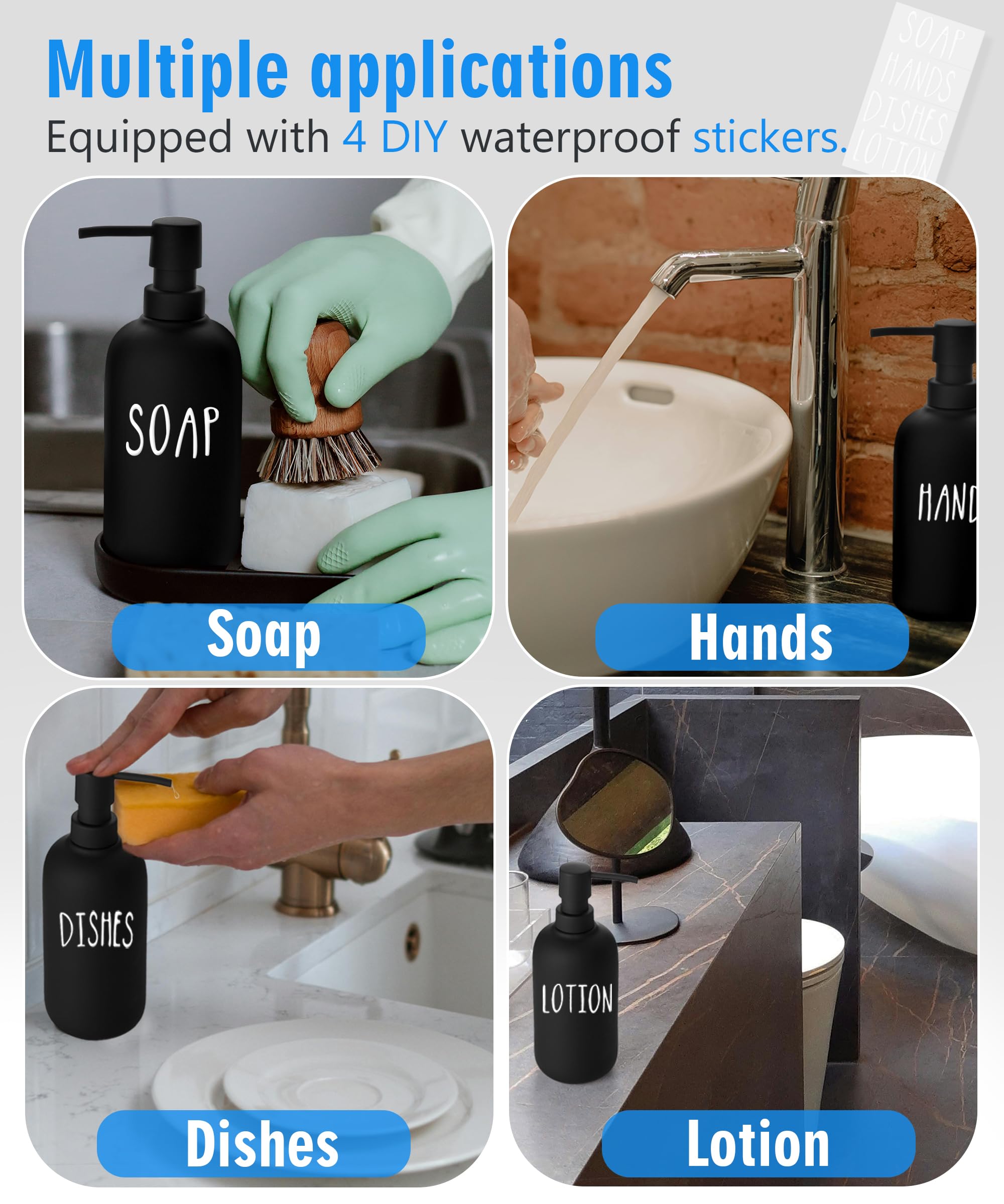 Viosuniu Ceramic Soap Dispenser Set - Elegant Hand Soap Pump With 4 Labels (Soap, Dishes, Lotion, Hands) - Durable & Stylish Des