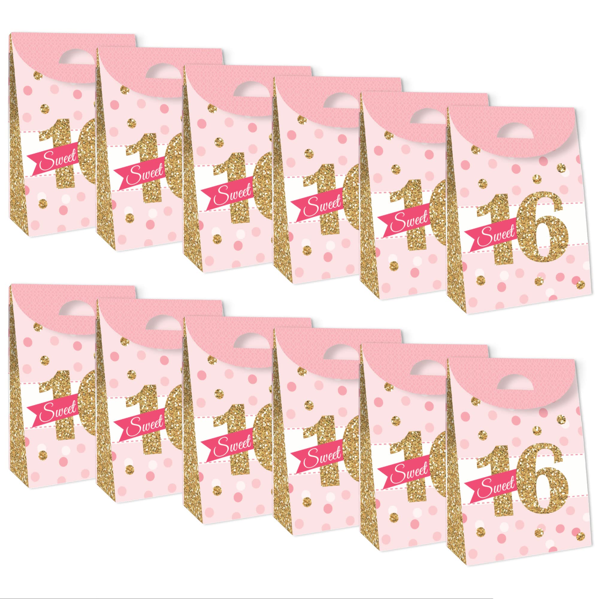 Big Dot Of Happiness Sweet 16-16Th Birthday Gift Favor Bag - Party Goodie Boxes - Set Of 12