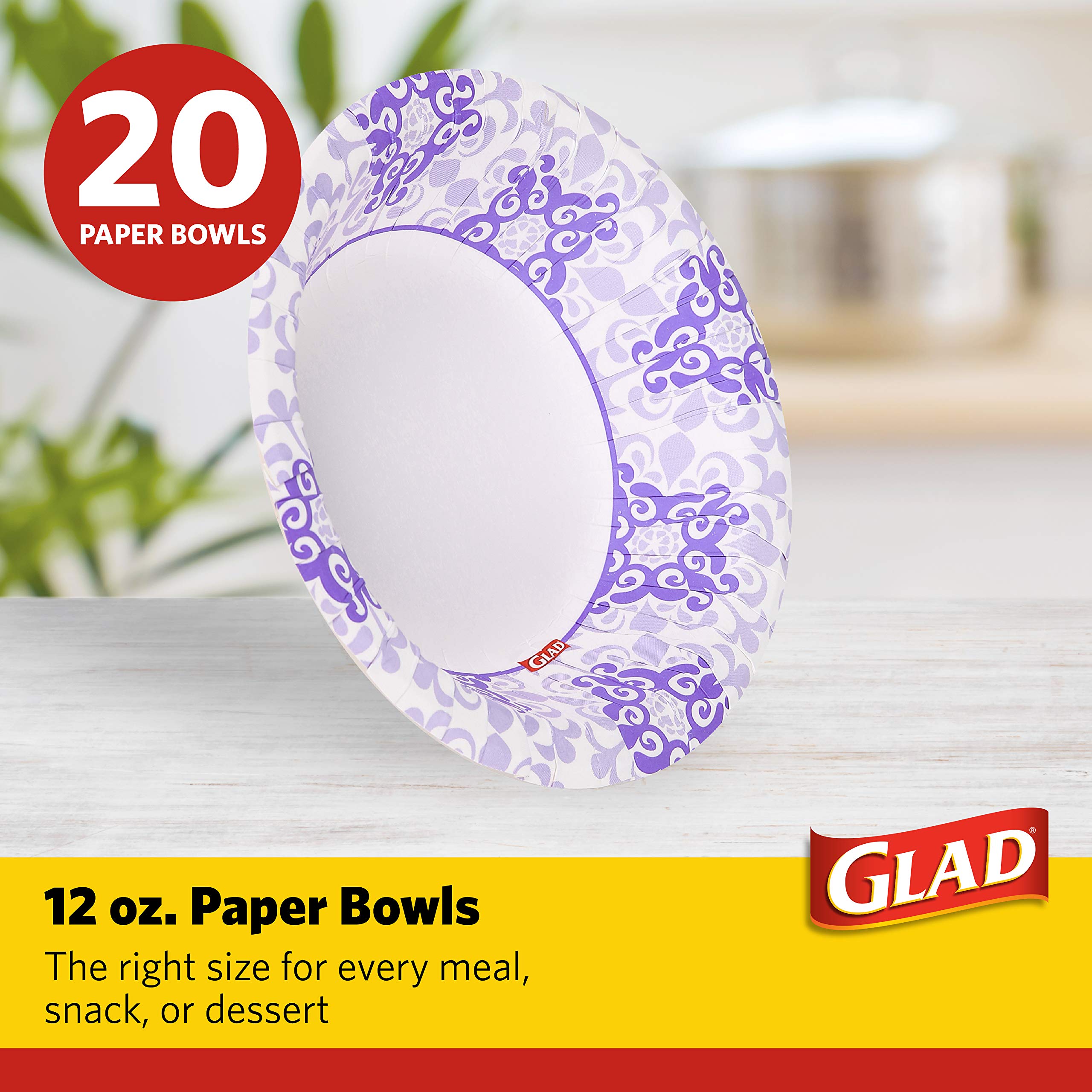 Glad Paper Bowls With Purple Victorian Design, 20Count | Disposable Paper Bowls For Parties & Picnics In Victorian Print | Micro