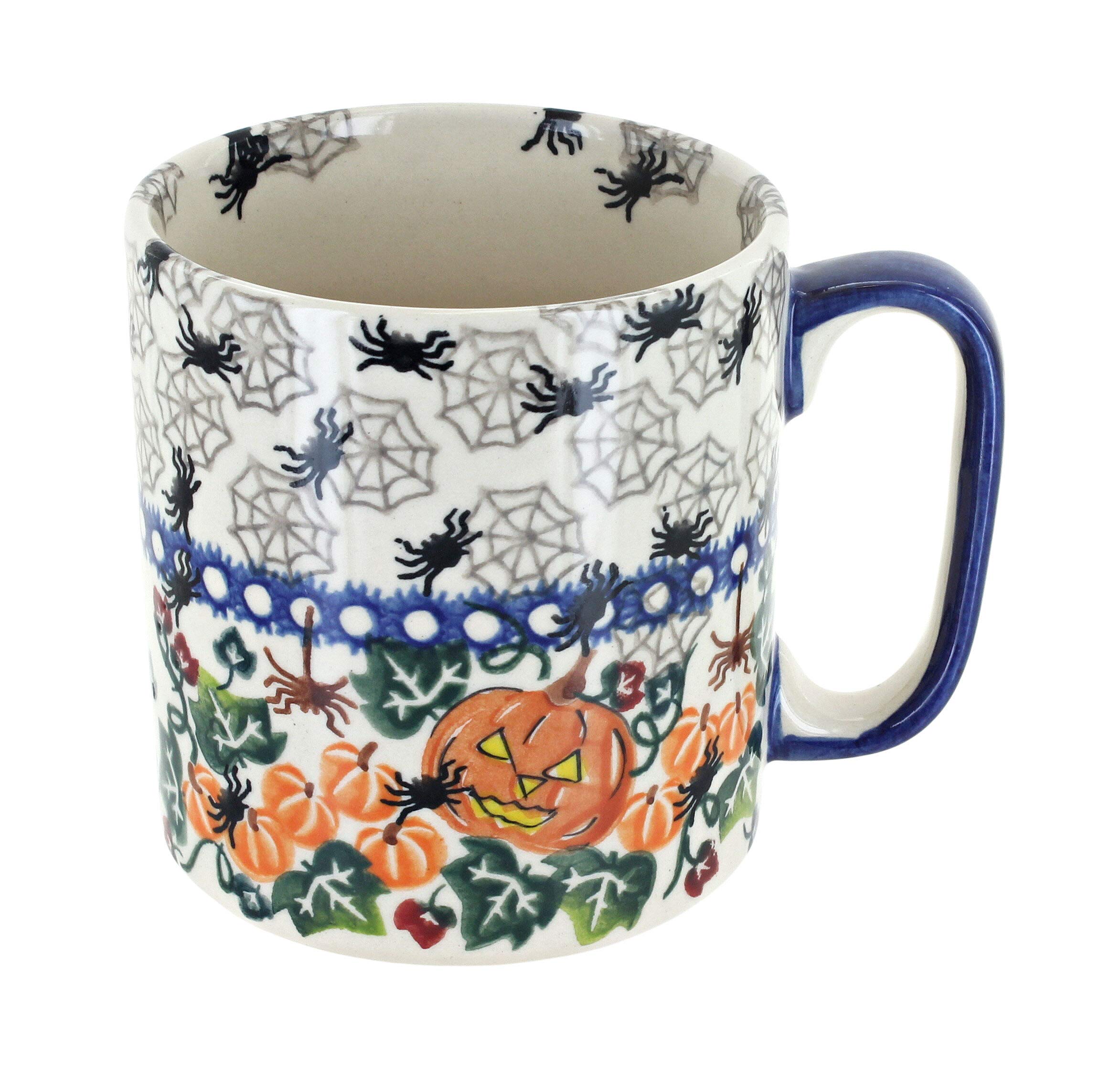 Blue Rose Polish Pottery  Orange Trick or Treat Coffee Mug  12 oz  Perfect Mug for the Office, Home, or a Gift