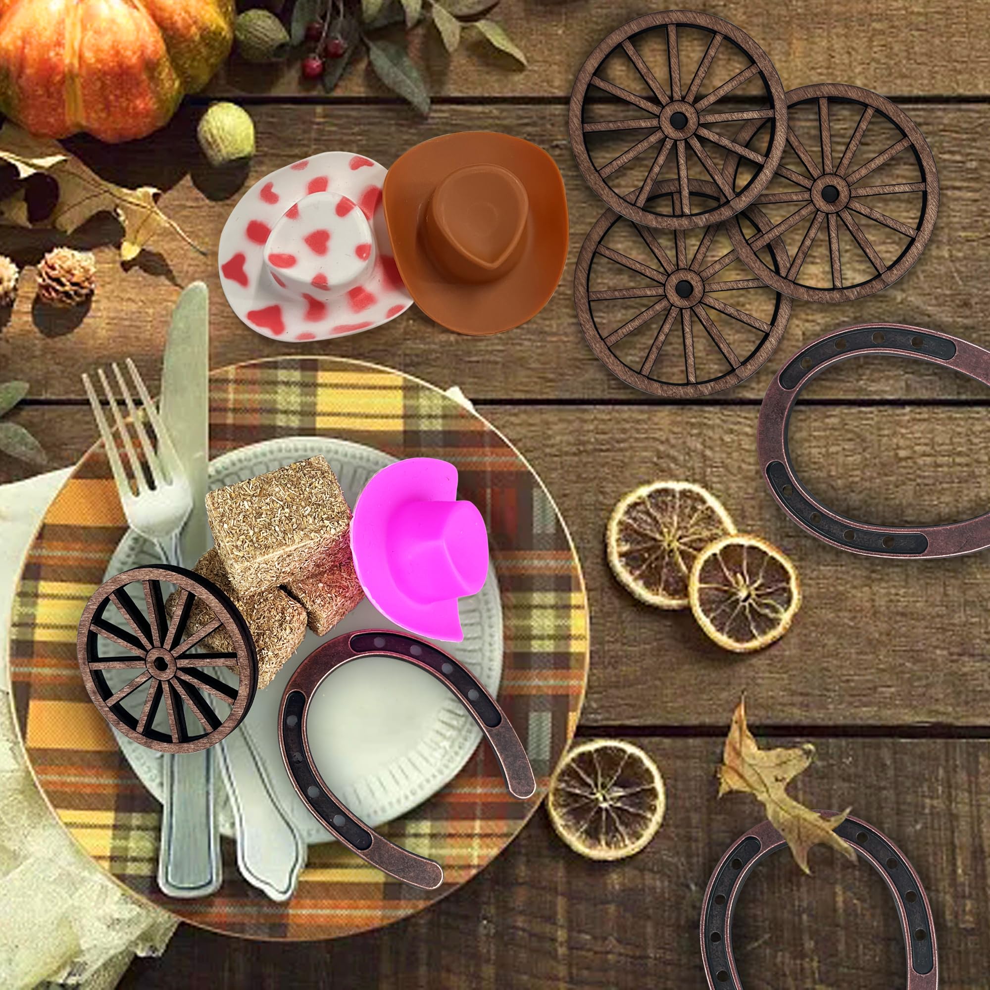 Ppxmeeudc 36Pcs Western Party Decorations Mini Horseshoe Cowboy Hats Wheel Hay Bales For Crafts Birthday Wedding And Cowboy Part