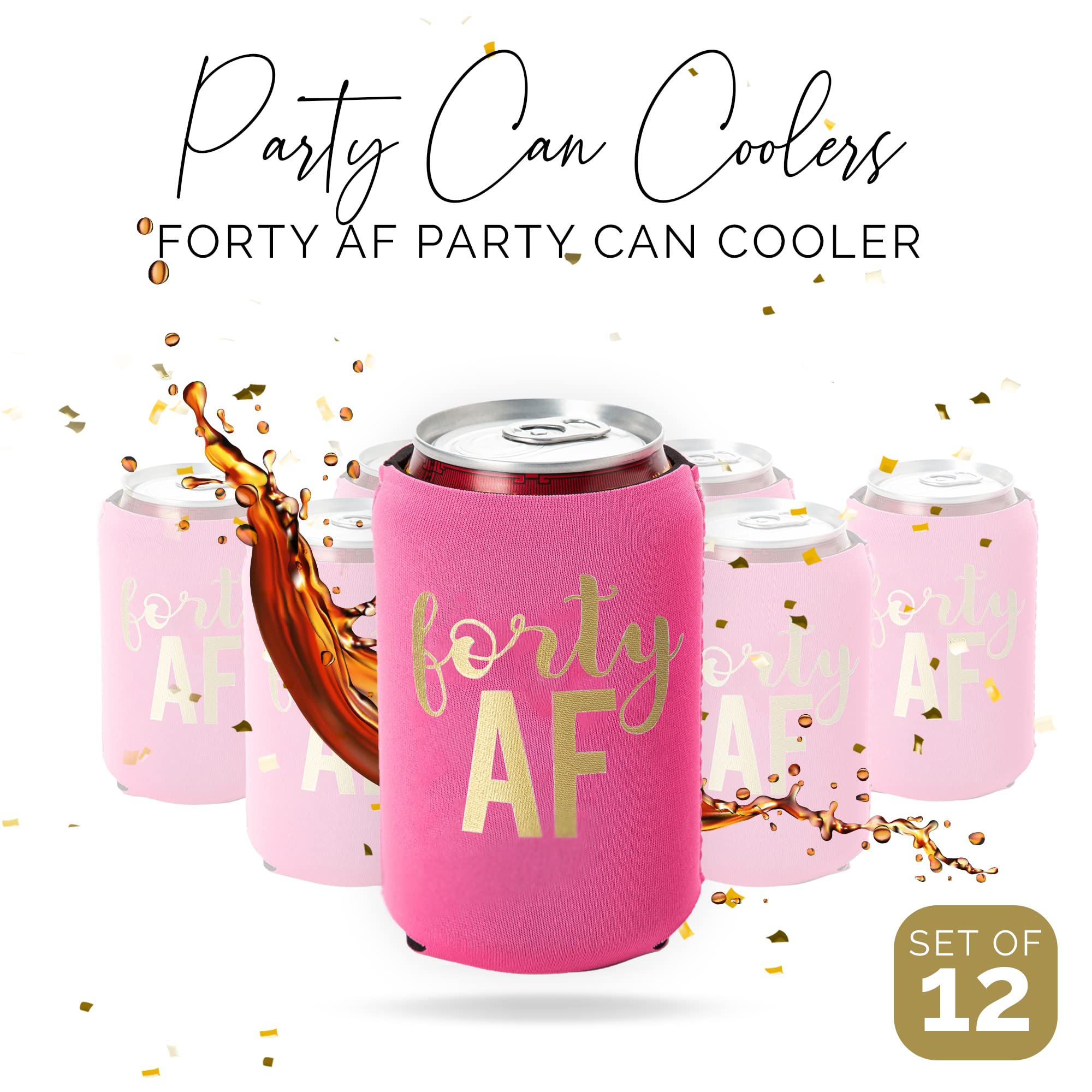 Forty Af Can Coolers, Black And Gold 40Th Birthday Decorations Man, 40 Af Set Of 12 40Th Birthday Party Favors, Perfect 40Th Bir