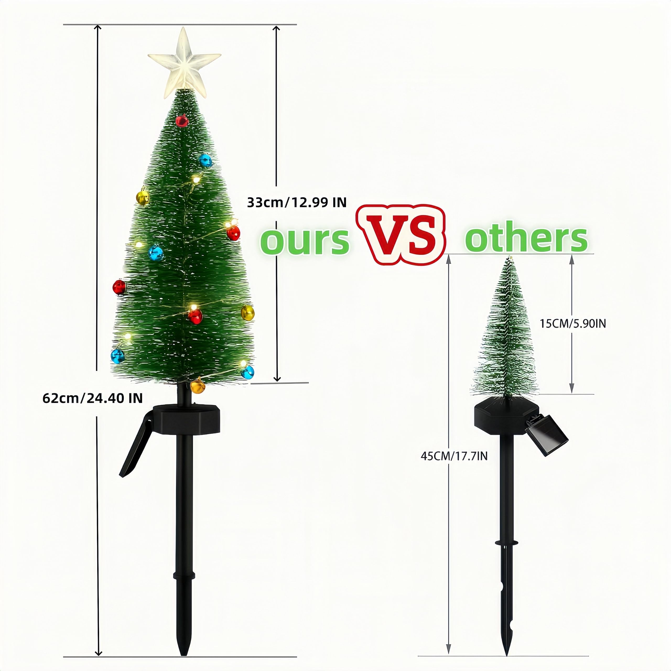 Solar Christmas Tree Outdoor Christmas Decorations, Solar Xmas Tree Lights with 24 Mini Bells & 1 DIY Big Bell,Waterproof Solar