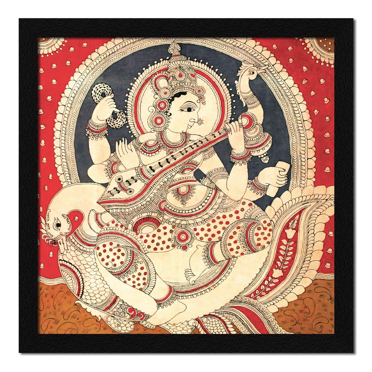 Artx Paper Madhubani Goddess Saraswati Devi Maa Traditional Wall Art Painting, Photo Frame Multicolor, Traditional, 13X13 In, Se