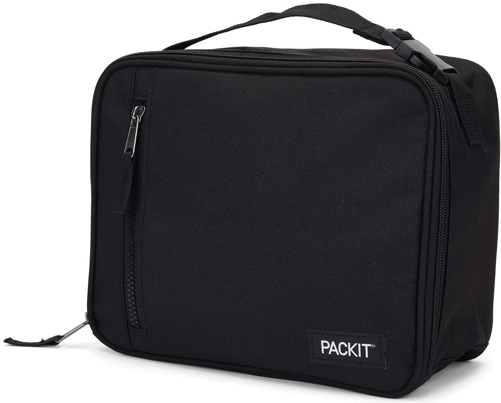 Packit Freezable Classic Lunch Box, Black, Built With Ecofreeze Technology, Collapsible, Reusable, Zip Closure With Zip Front Po