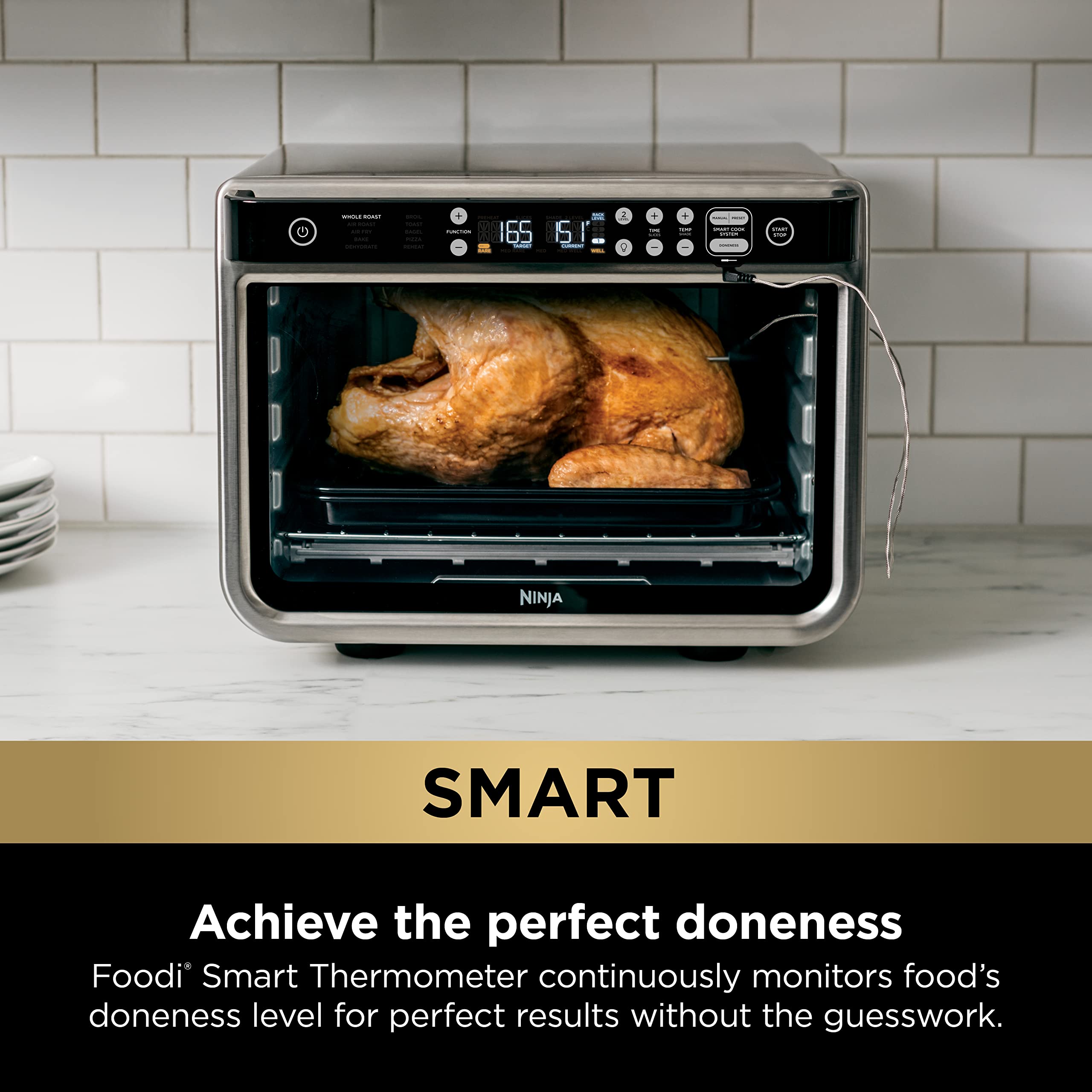 Ninja Dt251 Foodi 10-In-1 Smart Xl Air Fry Oven, Bake, Broil, Toast, Roast, Digital Toaster, Thermometer, True Surround Convecti