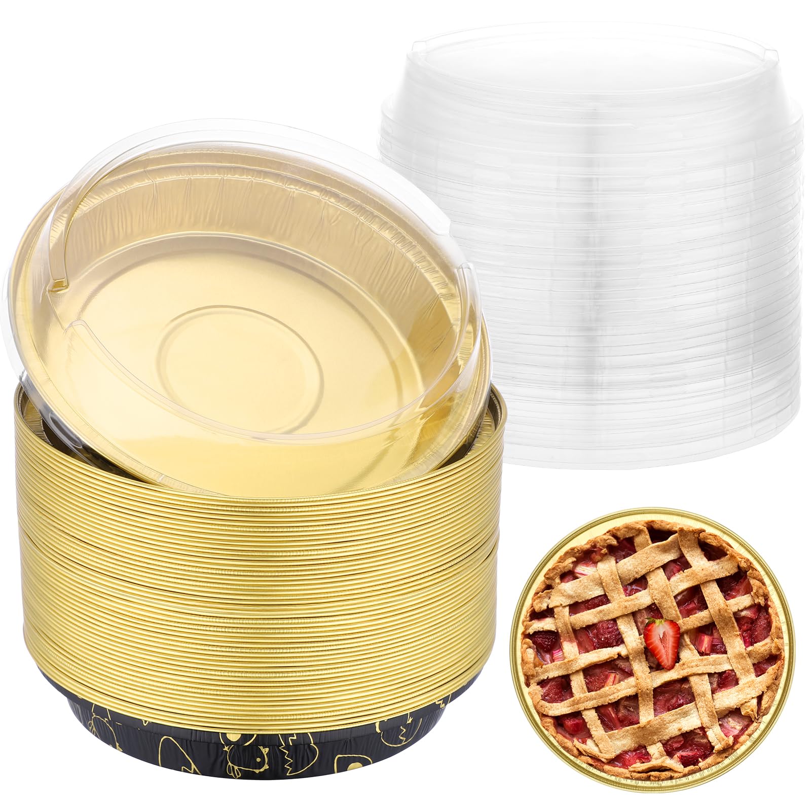 EUSOAR Disposable Ramekins, 50pcs 6 Inch Mini Pie Pans with Lids Muffins Liners Foil Baking Cups, 10oz Pans Cheesecake Container