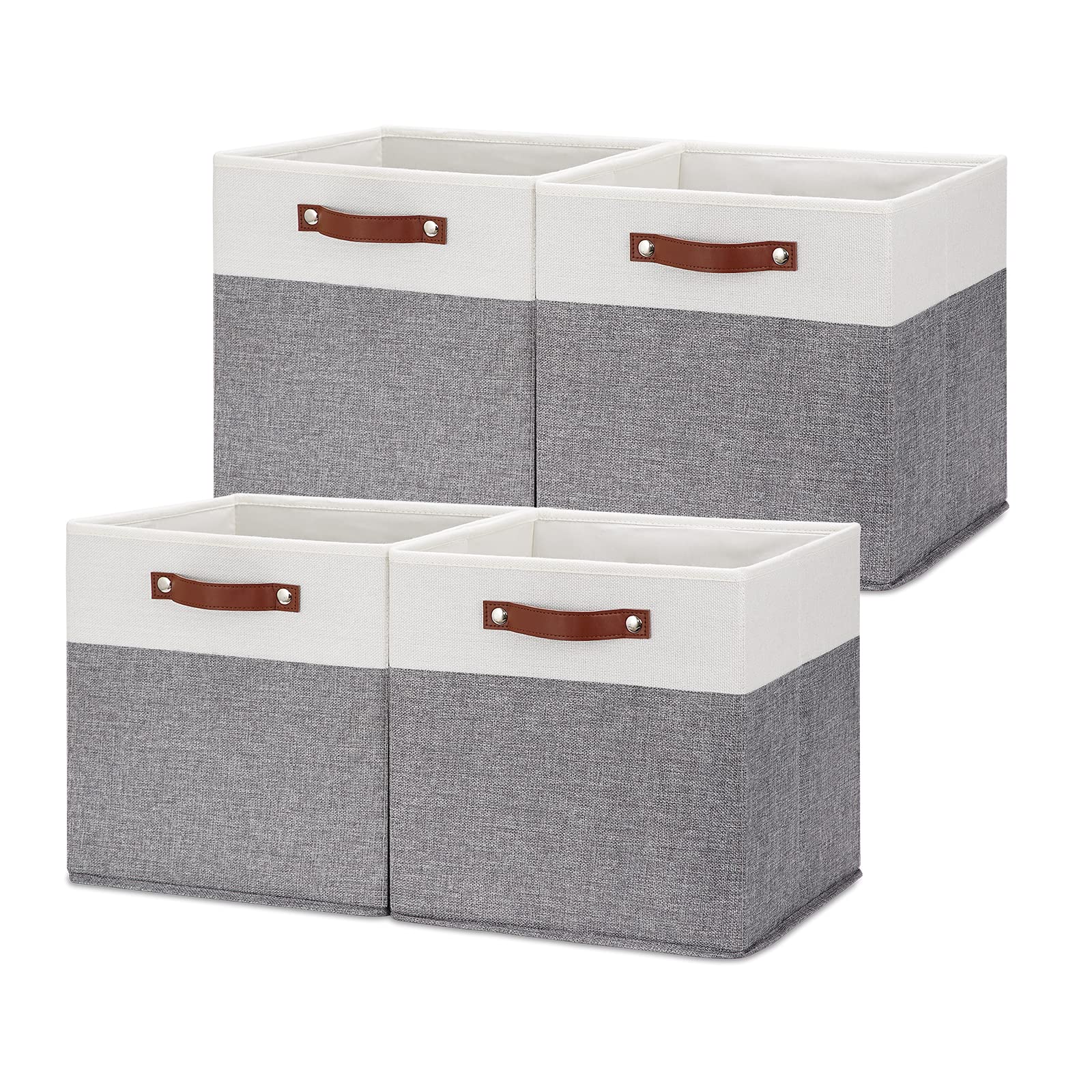 Hnzige Foldable Storage Bins 13X13 Storage Cubes Set Of 4 Fabric Linen Storage Baskets For Shelves Drawer With Handles Organizer