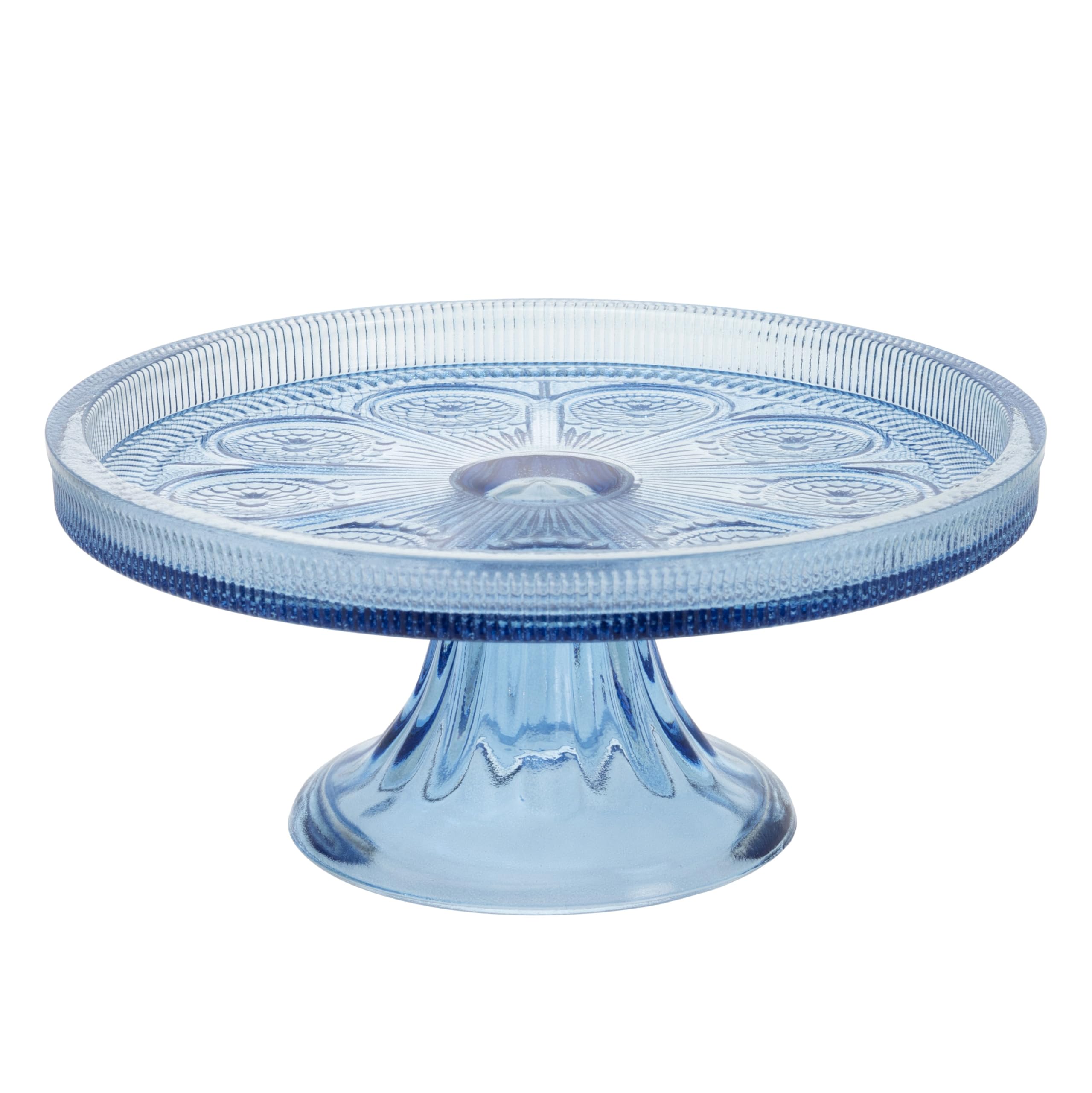 Boston International Vintage-Inspired Glass Cake Stand Round Pedestal for Desserts Cupcakes & Pie, 8.25 x 3.5, Sky Blue Codi