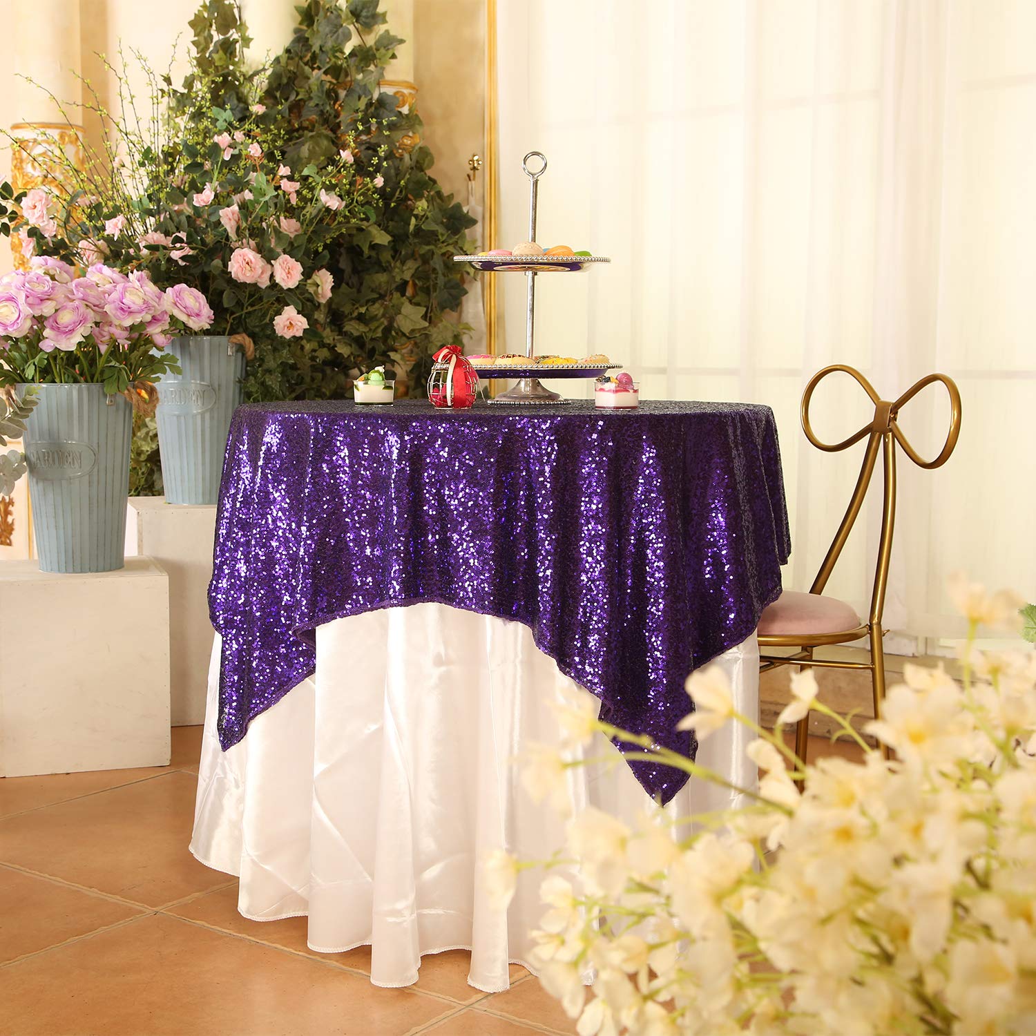 Eternal Beauty Sequin Tablecloth,Sparkly Table Cloth For Wedding Party, Christmas Decorations Square Glitter Tablecloth (48''X48