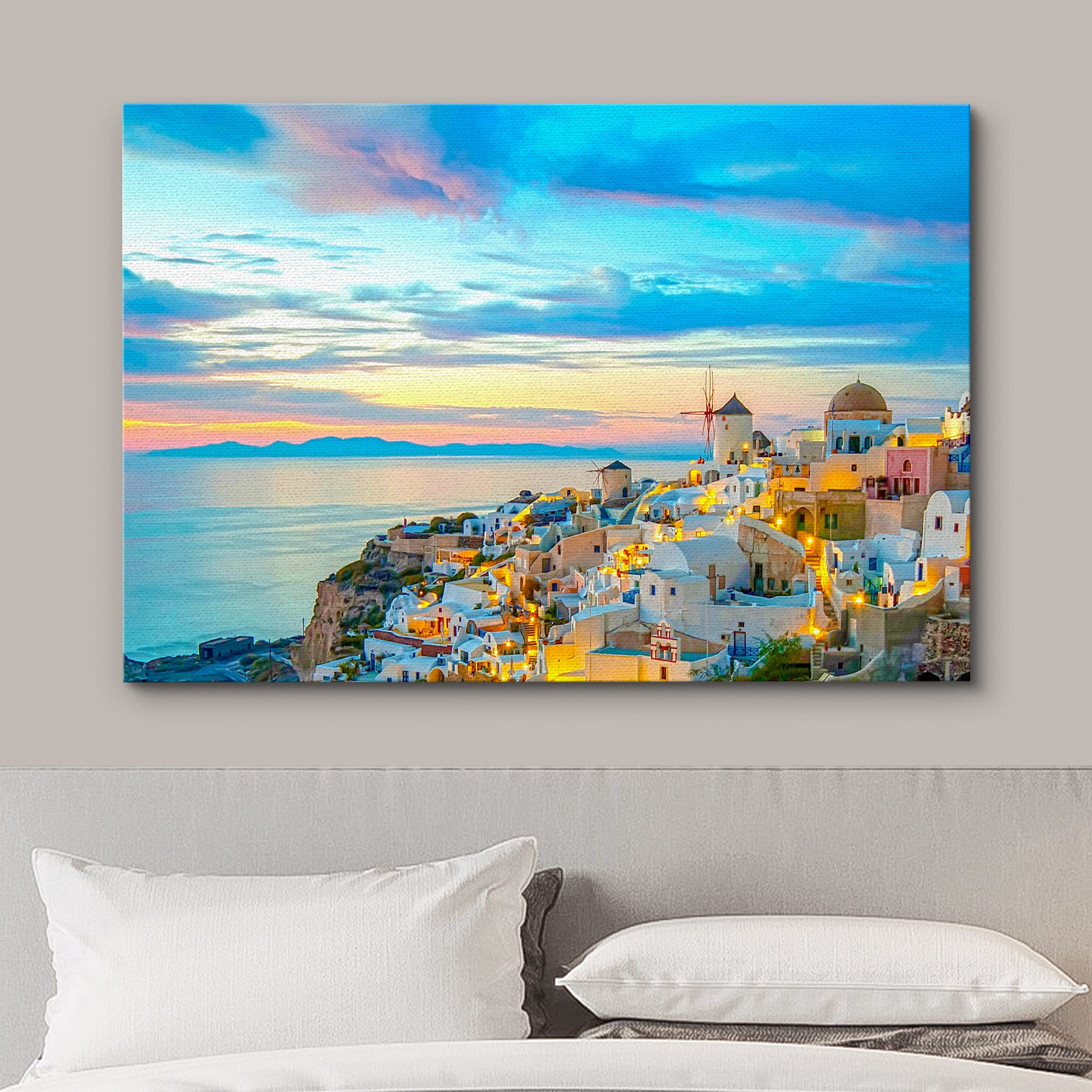 Wall26 Canvas Print Wall Art Vibrant Pastel Sunset Santorini Greece Nature Wilderness Photography Realism Rustic Scenic Landscap