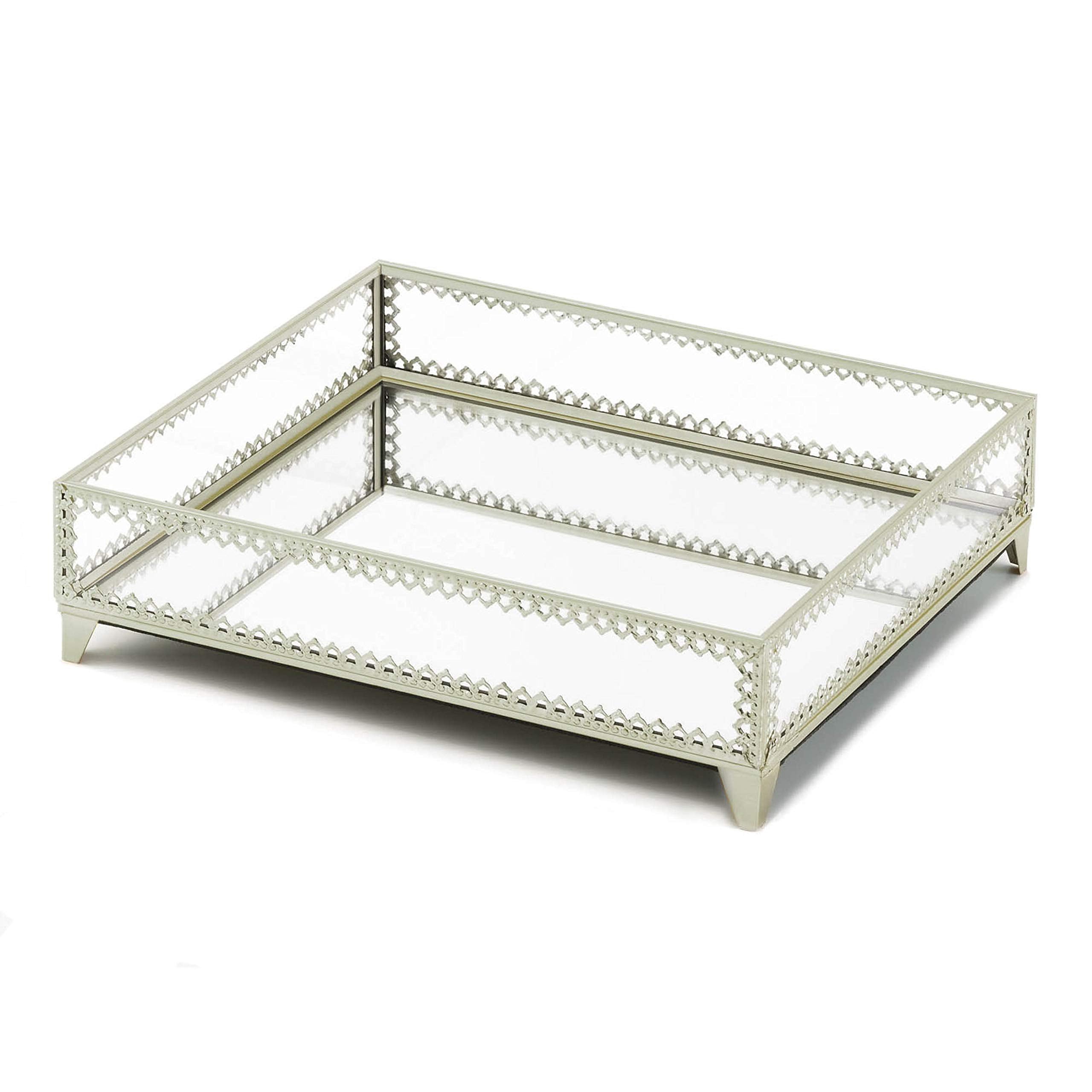 Accent Plus Silver Trim Glass Tray