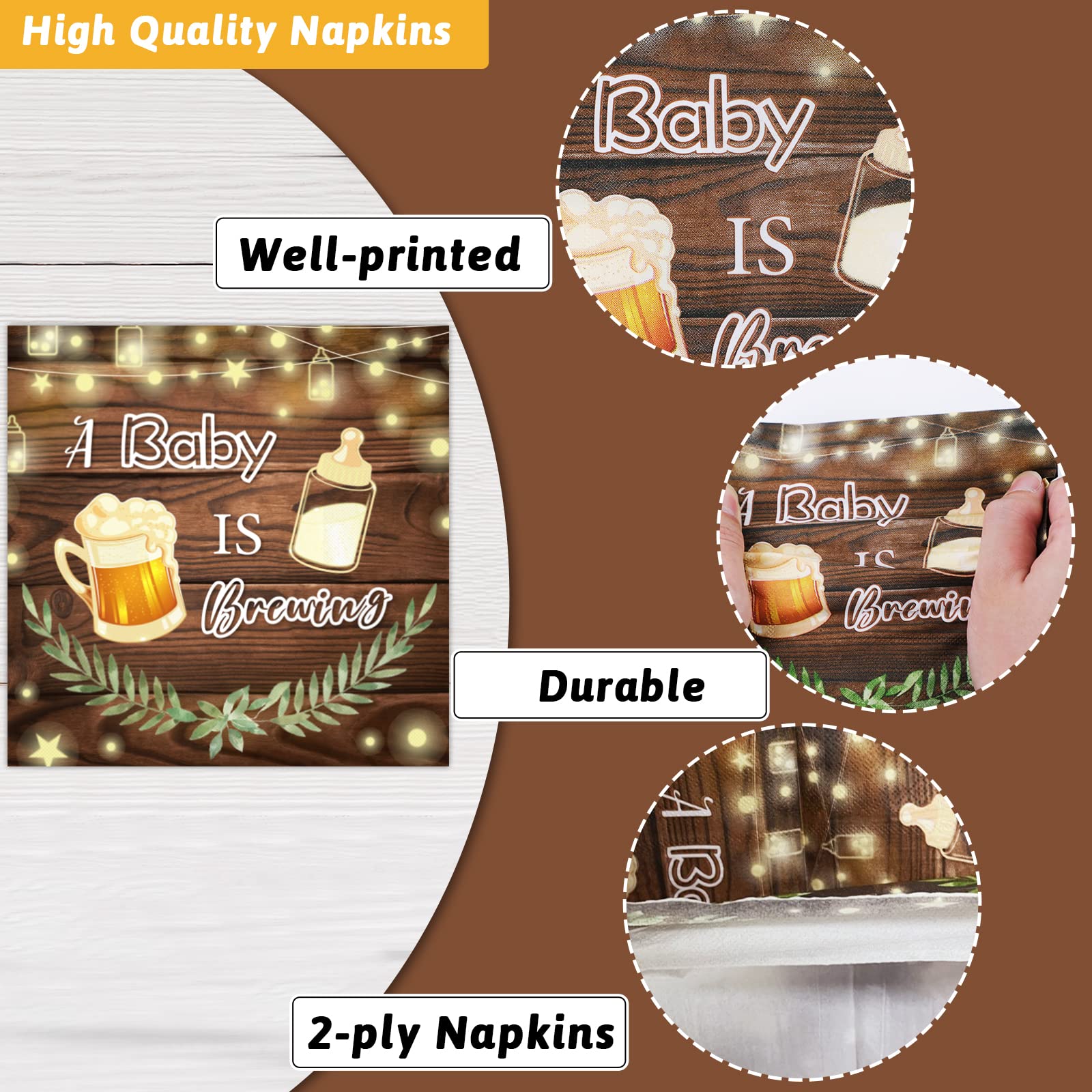 96Pcs A Baby Is Brewing Baby Shower Party Supplies Set Plates Napkins Tableware Kit For Birthday Party Paper Tableware Set Table