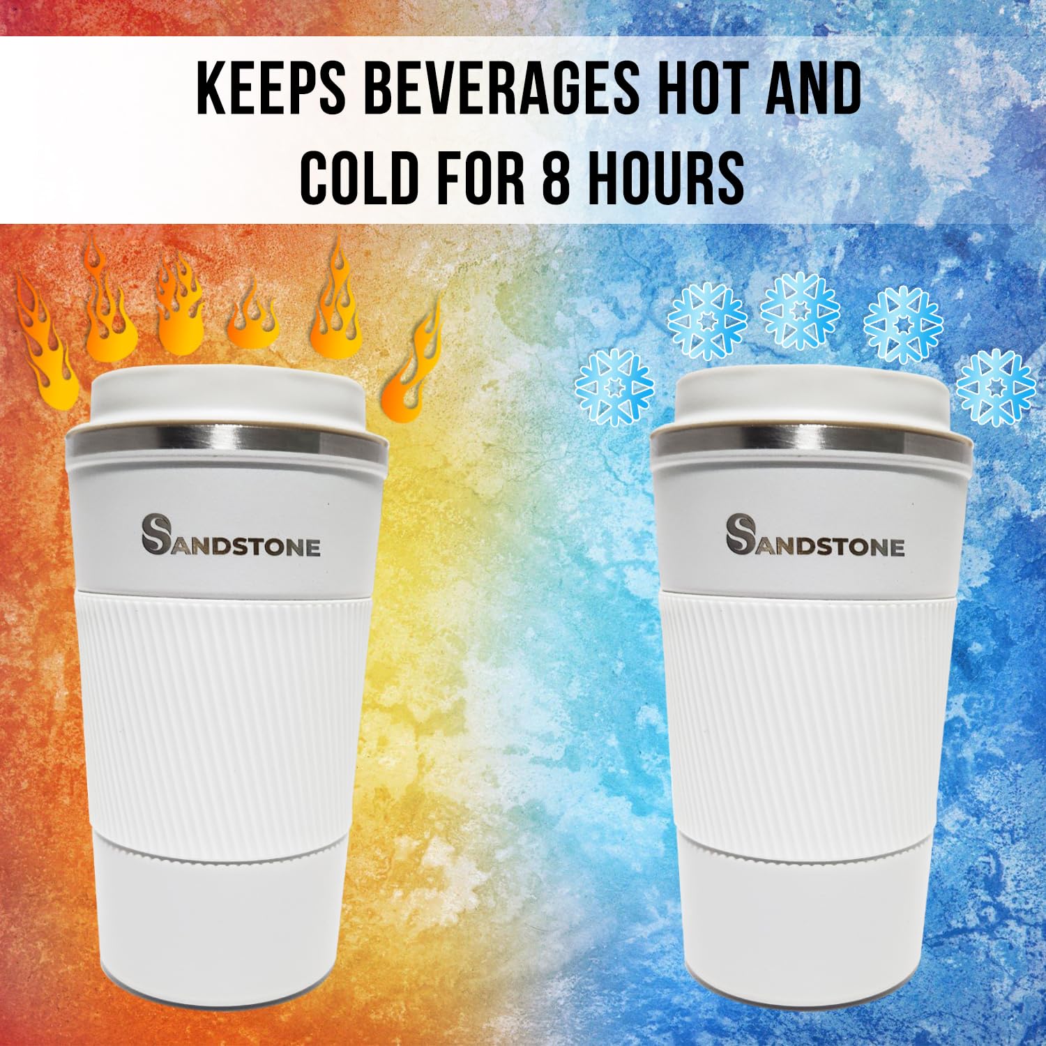 SANDSTONE Travel Vacuum Mug and Insulated Coffee Mug 500ml - Keeps Beverages Hot and Cold for 8 Hours - Stores All Kinds of Beve