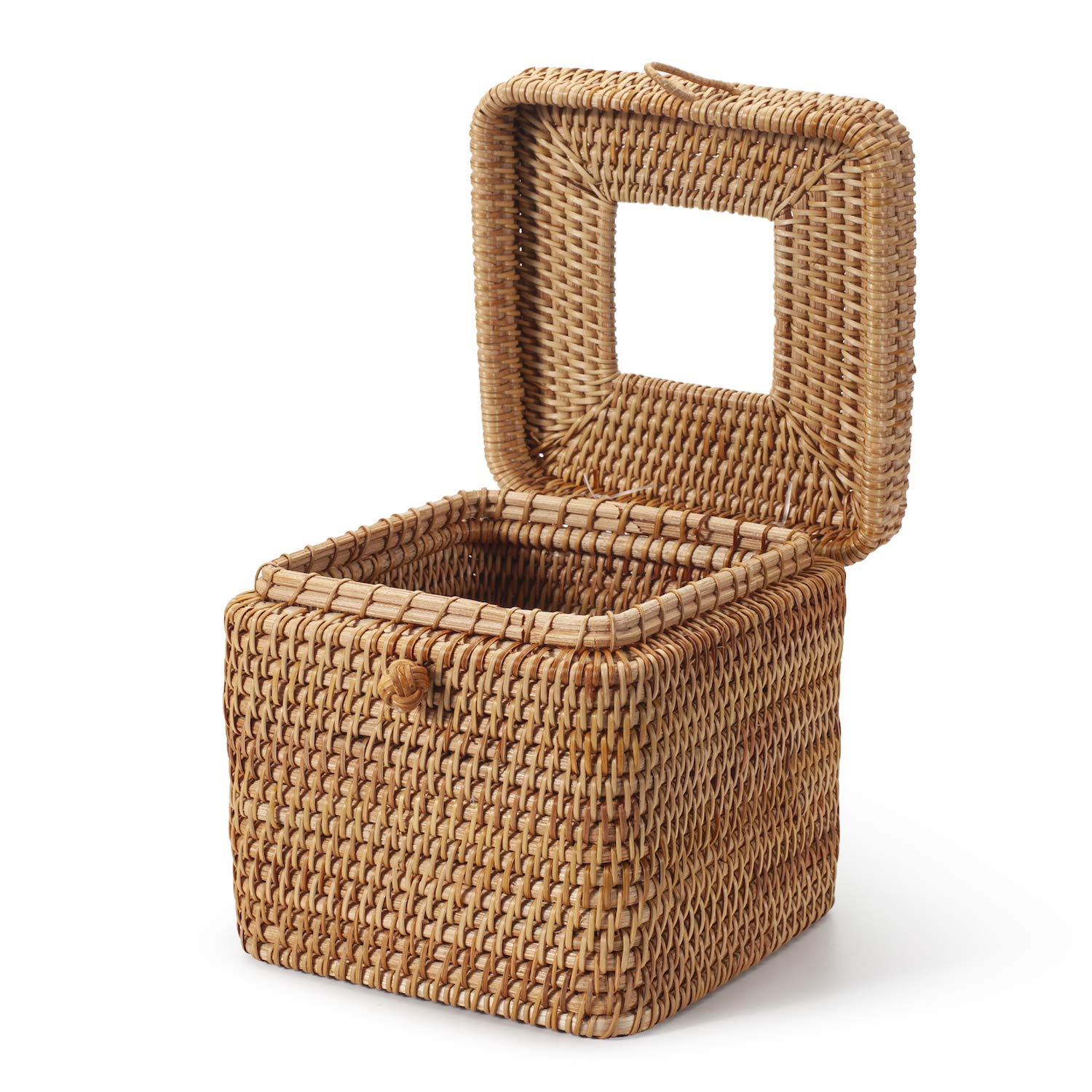 Rattan Square Tissue Box Cover, 5.7'' X 5.7'' X 5'', Decorative Woven Facial Tissue Holder With Hinged Top Lid, Natural Color