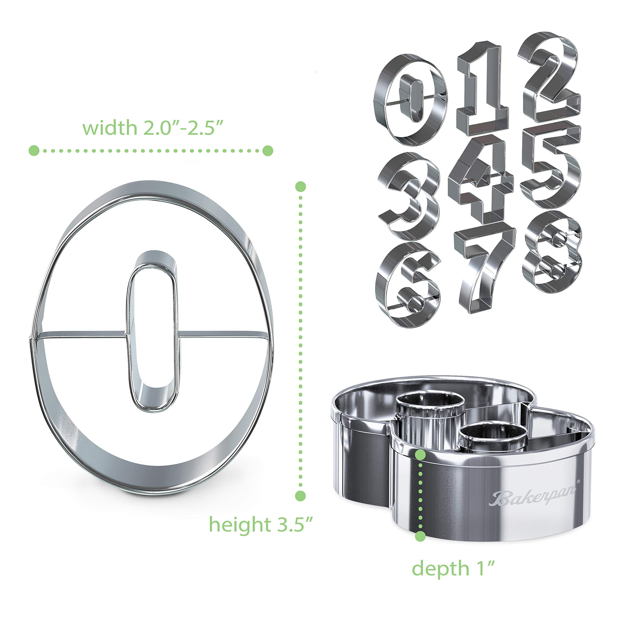 Bakerpan Stainless Steel Cookie Cutter Number Shapes Set 3 1/2 Inch With Bonus Dough Cutter