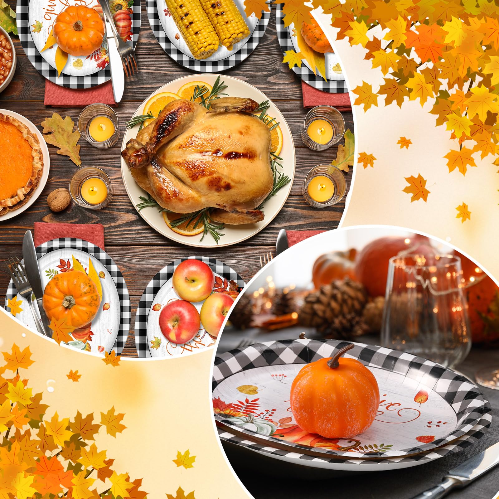 Havawish 100 Pcs Fall Thanksgiving Oval Paper Plates Bulk Pumpkin Dinner Plates Disposable 12 x 10 Inch Paper Dishes for Autumn