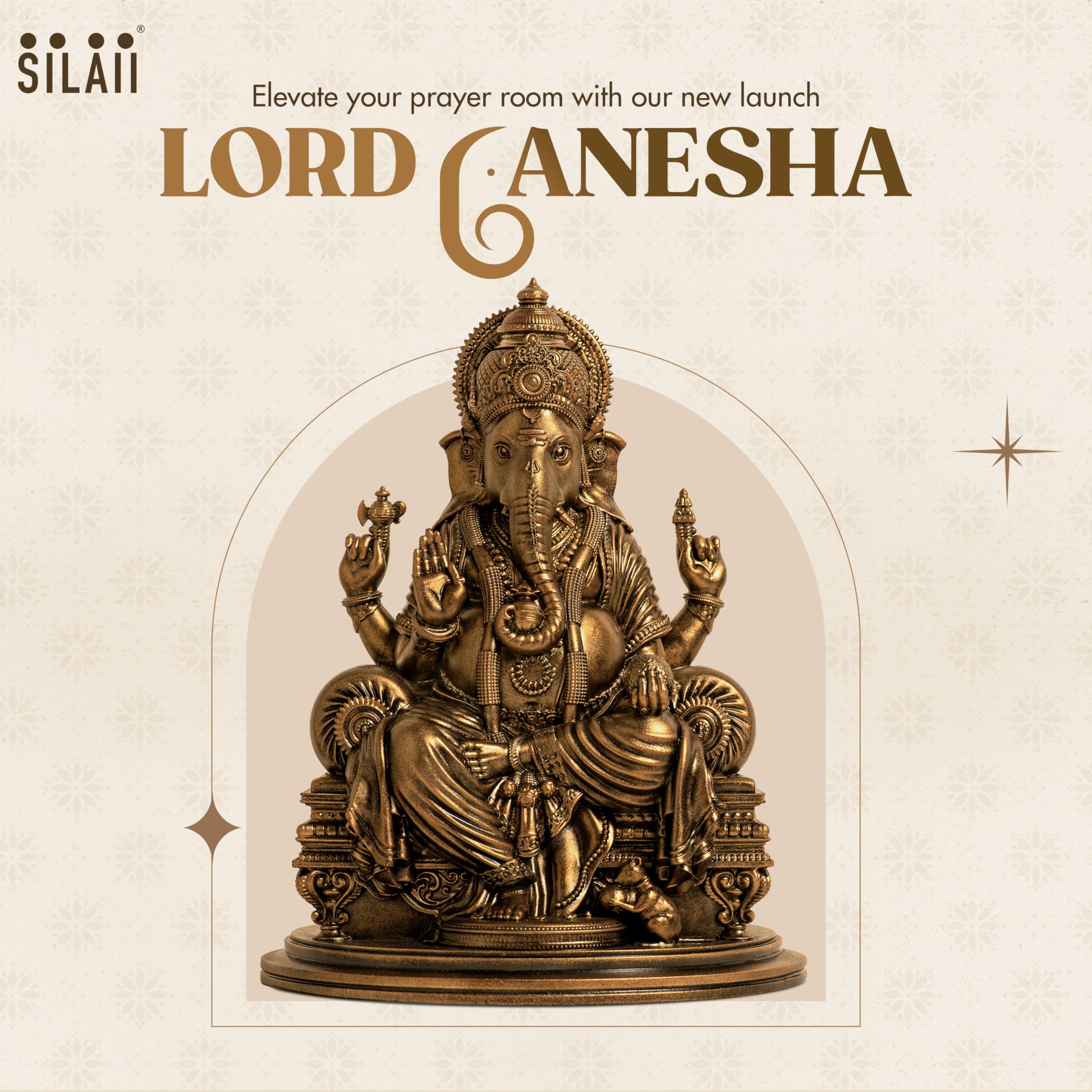 Silaii Lord Ganesha Divine Sculpture - 6 Inches, Handmade Home Decor Idol For Spiritual And Gifting Purposes, Gold